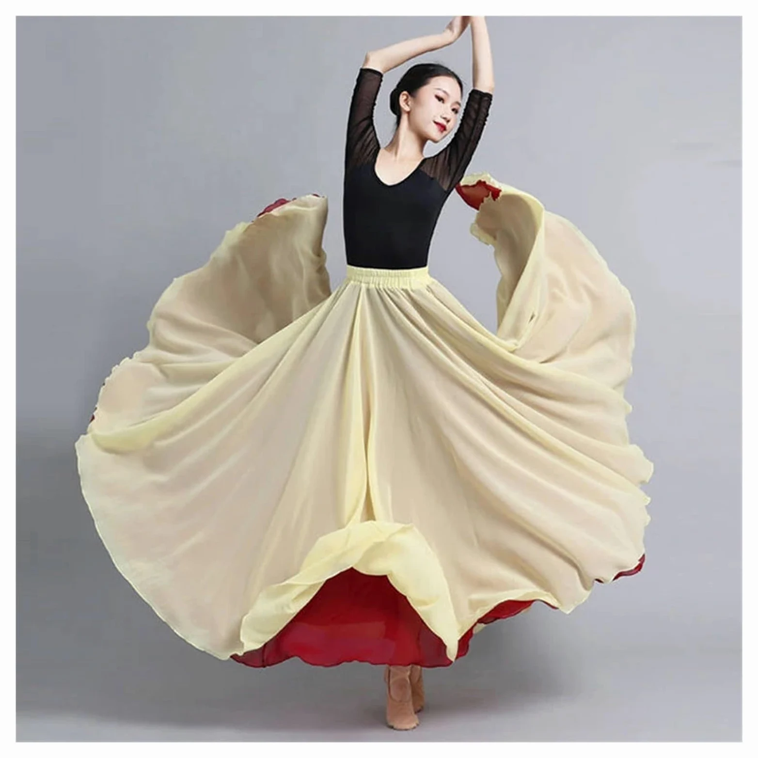 Falda Danza del Vientre Falda larga de gasa de doble cara for mujer, con vuelo amplio, 540/720 grados, for danza clásica, disfraz de danza del vientre, for actuaciones en el escenario(2 540 Degree,90c
