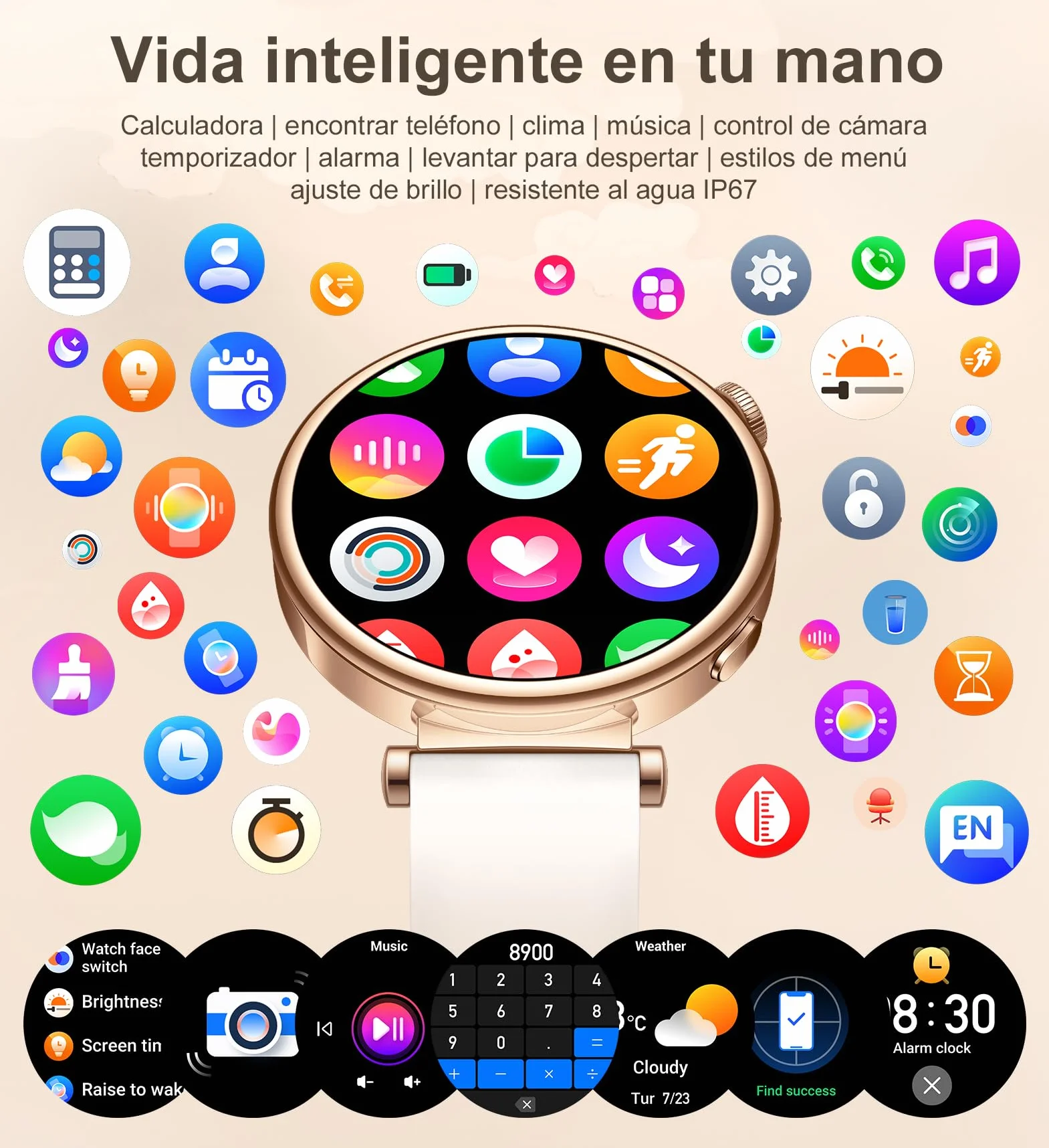 Reloj Inteligente Mujer Pequeño, Smartwatch Mujer Redondo 1.27" 41mm con Llamadas, 3 Correas, Pulsera Actividad con 100+ Modos Deportivos Pulsómetro Sueño Cuenta Pasos para Android & iPhone, Rosa Oro