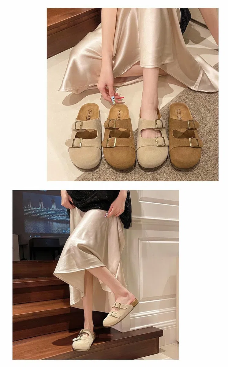Zapatillas Mujer Resbaladizas De Suela Suave Retro Moda para Mujeres con Hebillas-beige-37