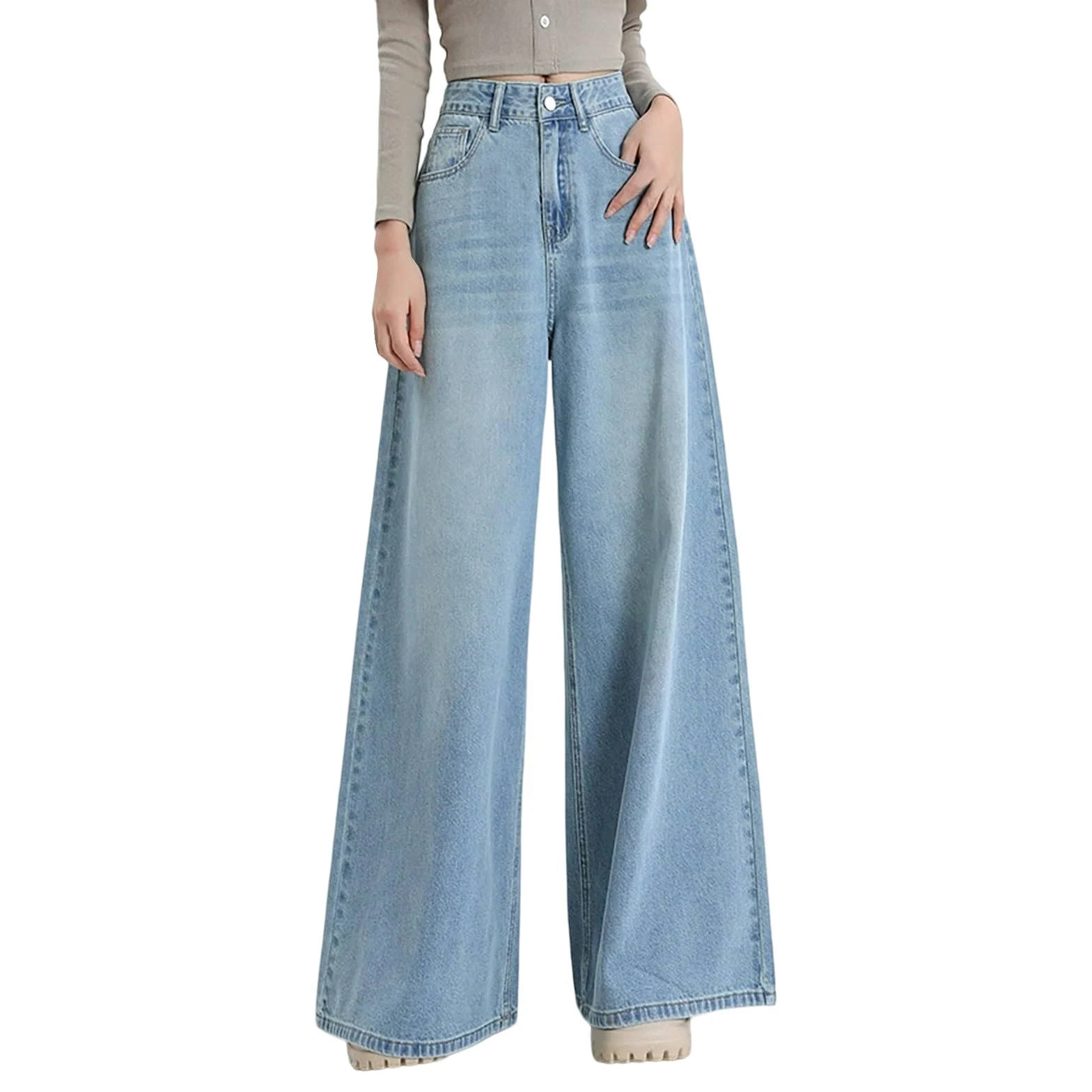 Pantalones De Verano Mujer Deporte, Pantalones Vaqueros Mujer Verano, Nuevos Jeans Lavados con Cintura Alta Y Piernas Anchas Pantalón Deportivo Pantalon Pirata
