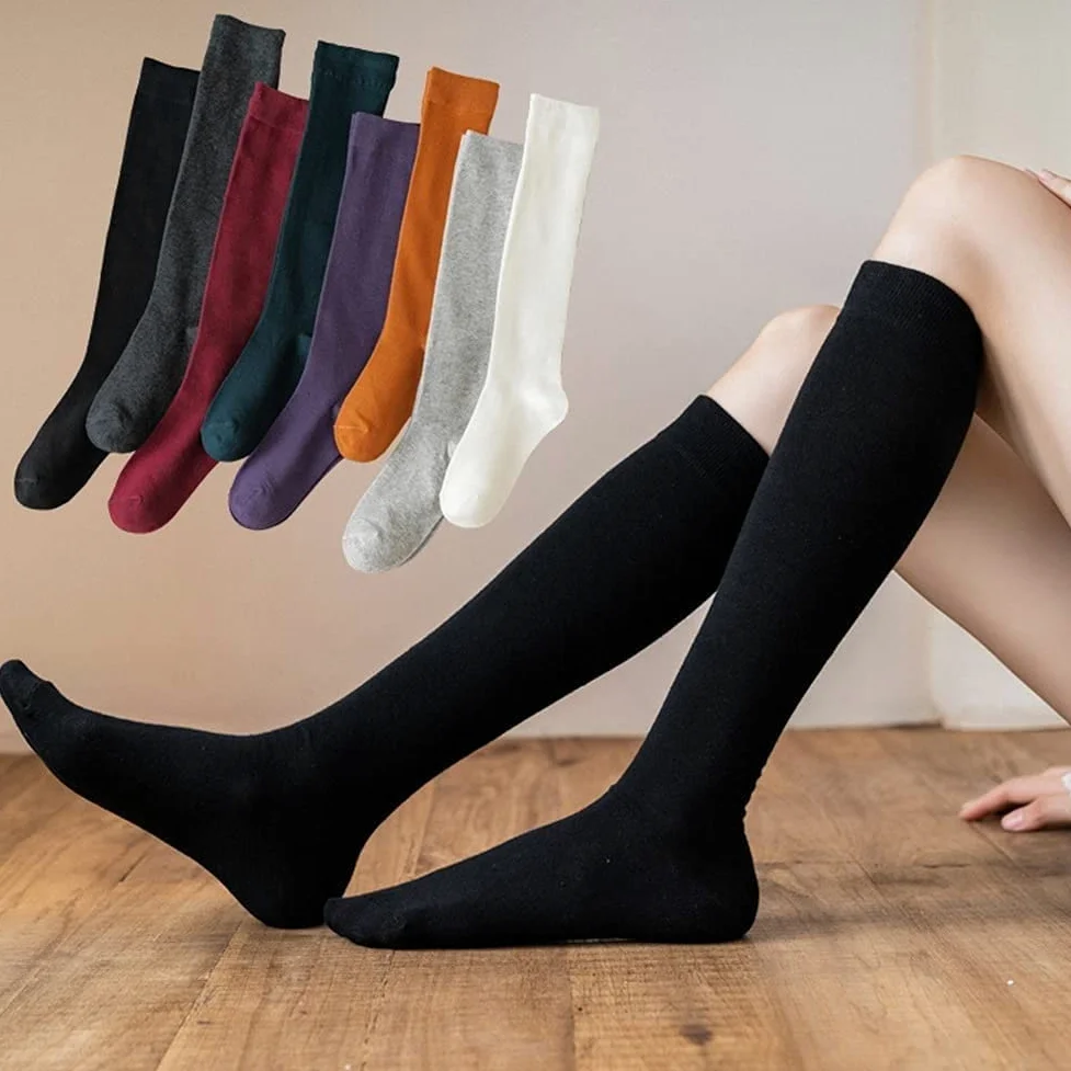 8 Pares de Calcetines de Tubo Largos de algodón Retro for Mujer, Calcetines hasta la Rodilla, Calcetines de algodón, Calcetines de Pantorrilla de Color sólido for Mujer