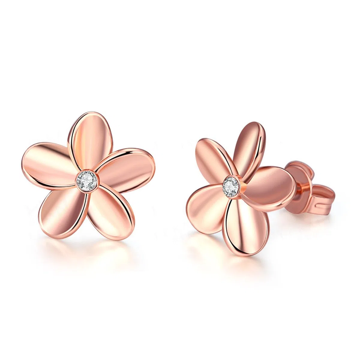 Pendientes de mujer de oro rosa 750, pendientes para mujer, diseño de flor con diamantes redondos, pendientes de boda para mujer, oro rosa