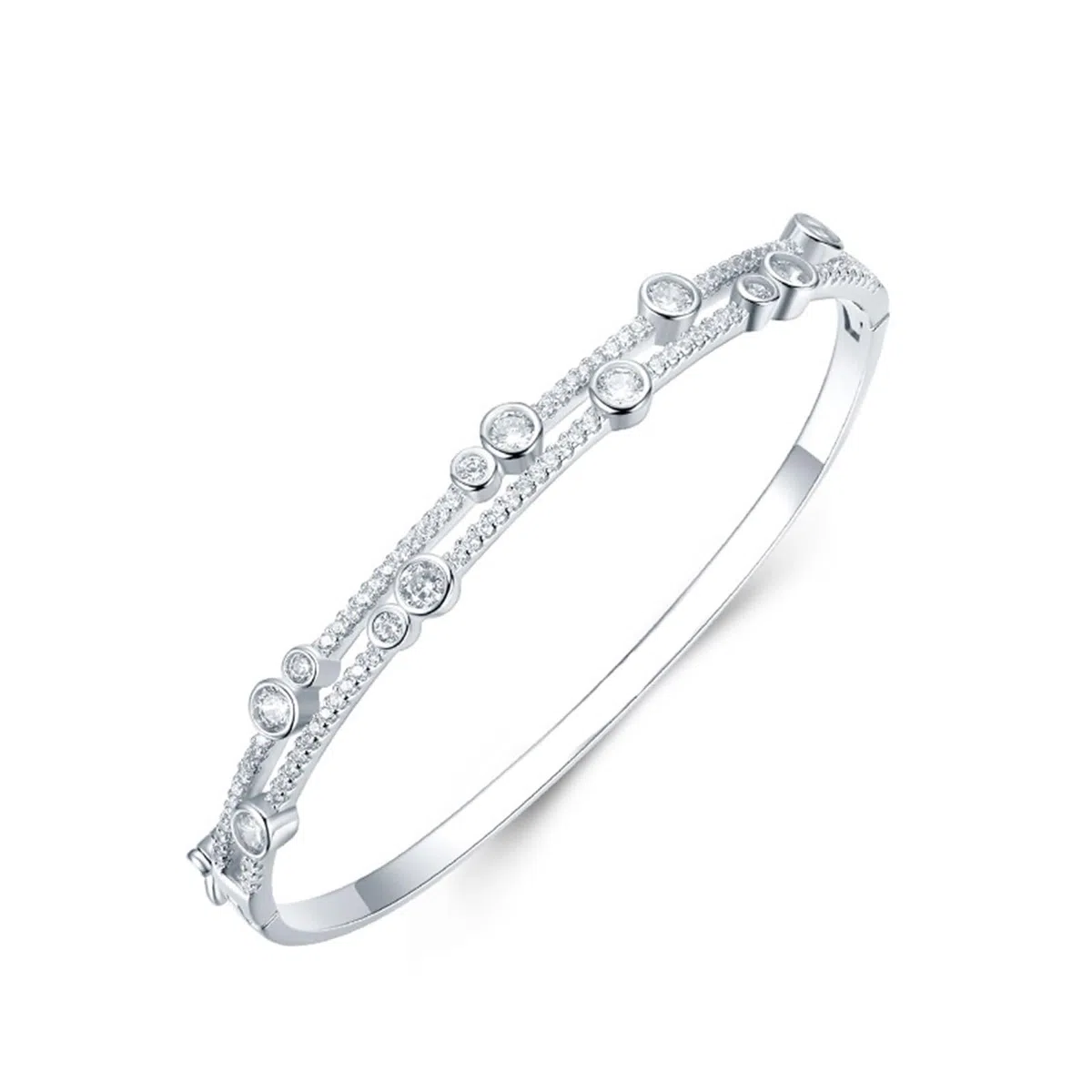 Pulseras para mujer, pulsera de doble fila brillante redonda moissanita oro blanco/platino 950