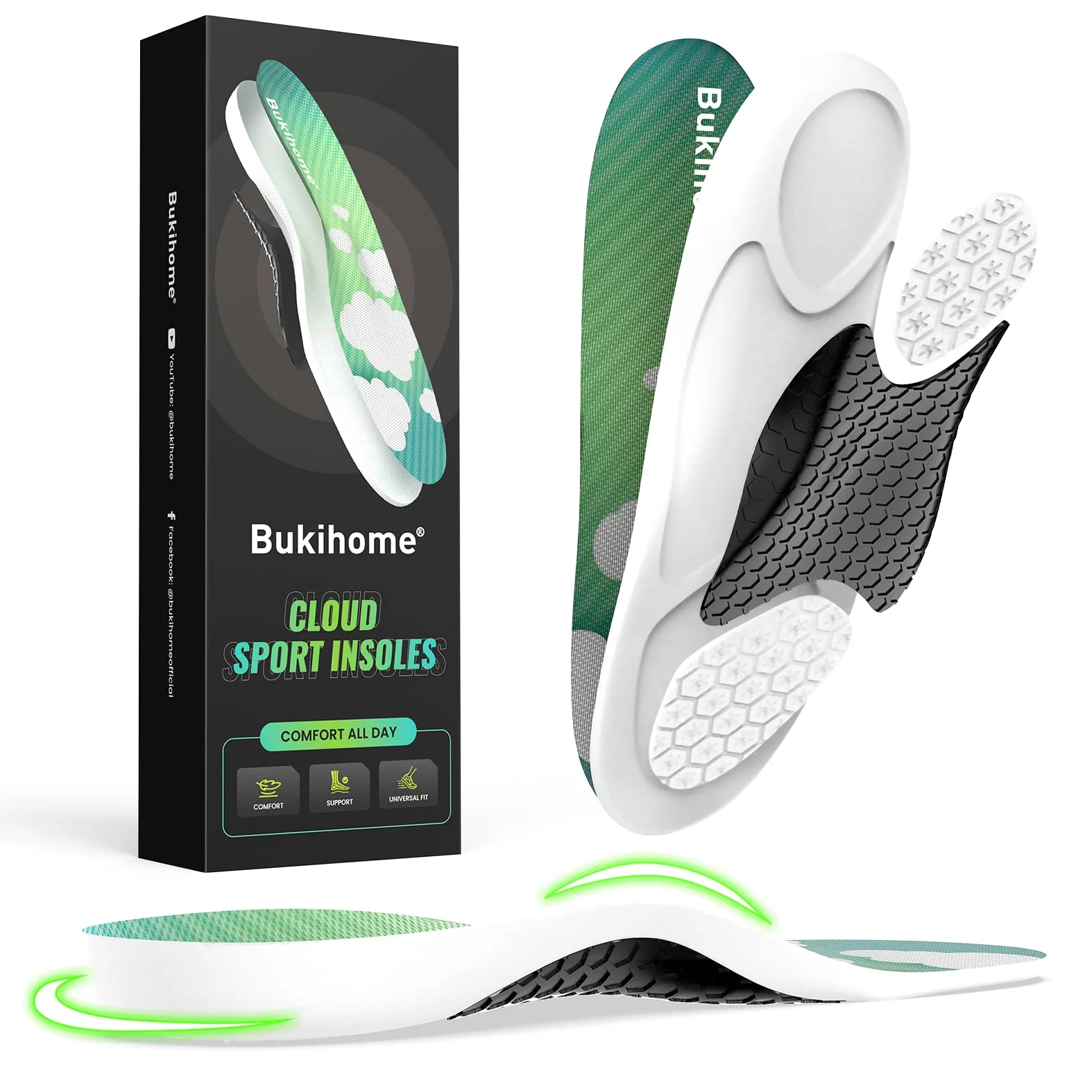 Bukihome Plantillas deportivas profesionales para correr y baloncesto, plantillas ligeras con absorción de impactos, retorno de energía y soporte de arco, plantillas para mejorar el rendimiento para