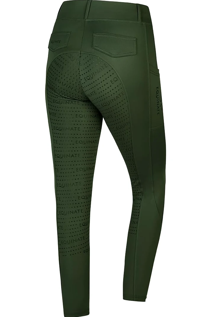 Equinate Leggings de equitación para mujer Myla, cómodos pantalones de equitación con ribete completo, para teléfono móvil y trabillas para cinturón, transpirables, elásticos, antideslizantes