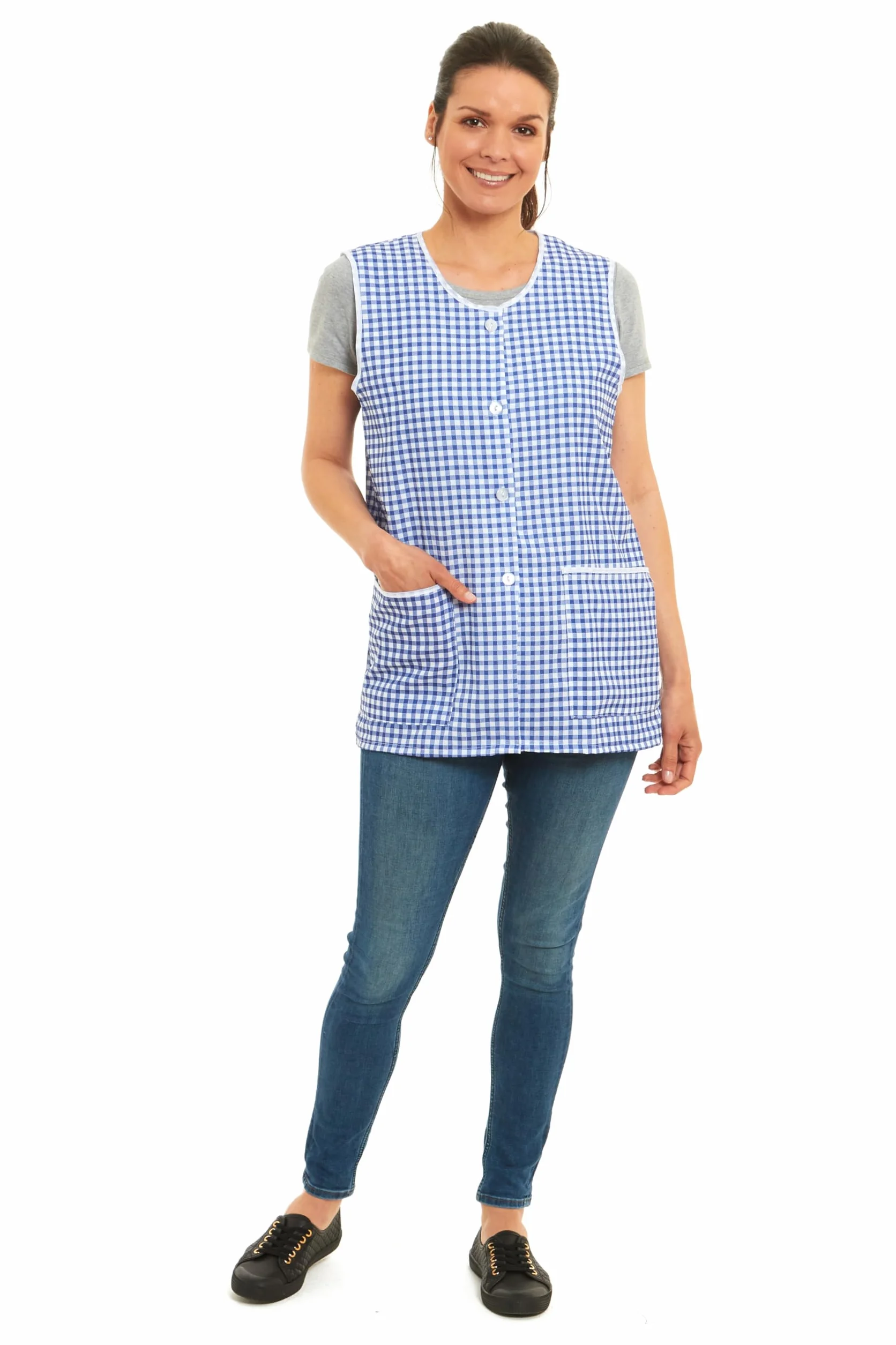 Delantal de cuadros para mujer, diseño de cuadros a través del diseño, con bolsillos delanteros, elegantes tabardos para mujer, delantales casuales para usar en el hogar, cocina, restaurantes