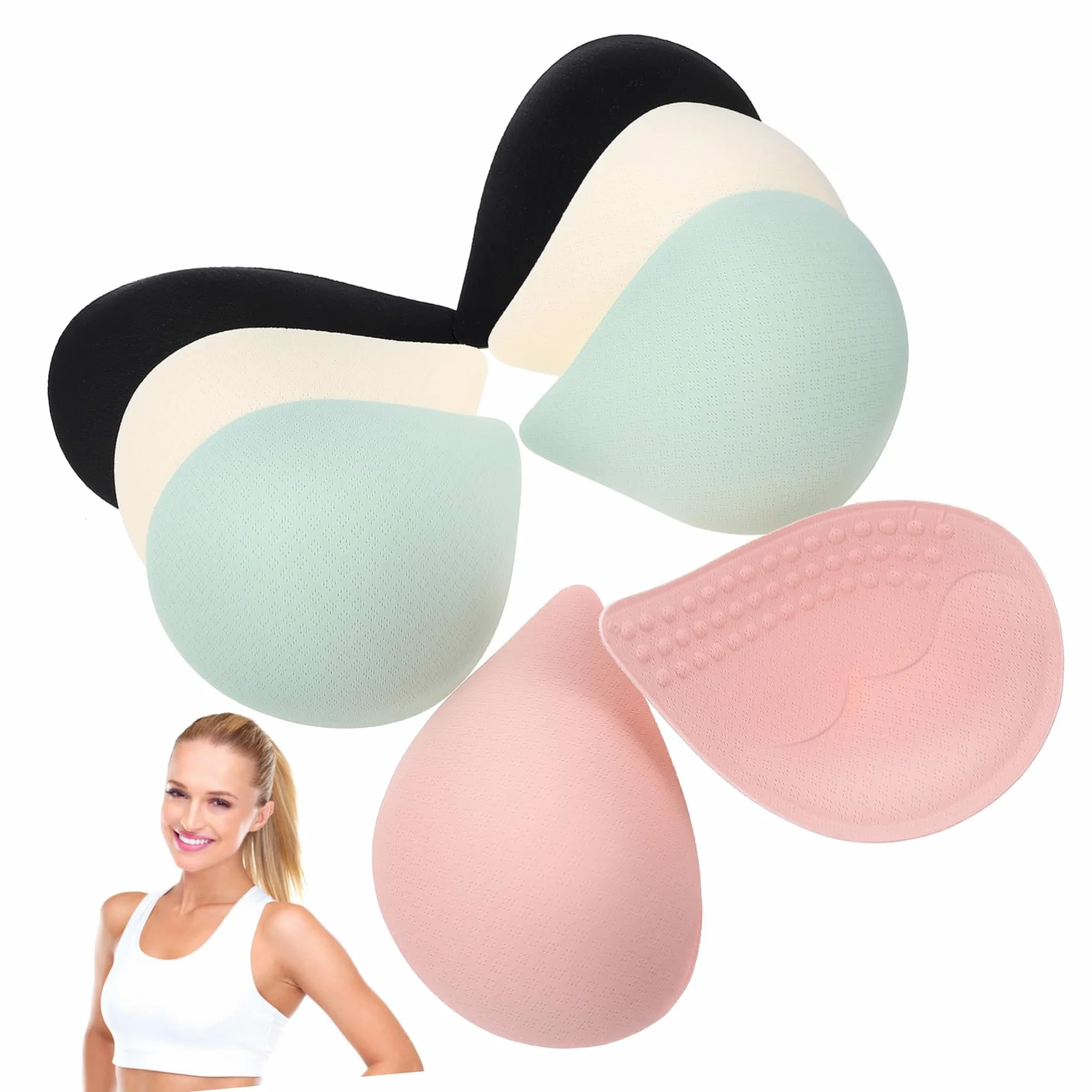 12 Pares de Almohadillas de Sujetador Hechas de Fibra Elástica y Poliéster para Mujer Cómodas y Ligeras para Tops de Bikini y Sujetadores Deportivos