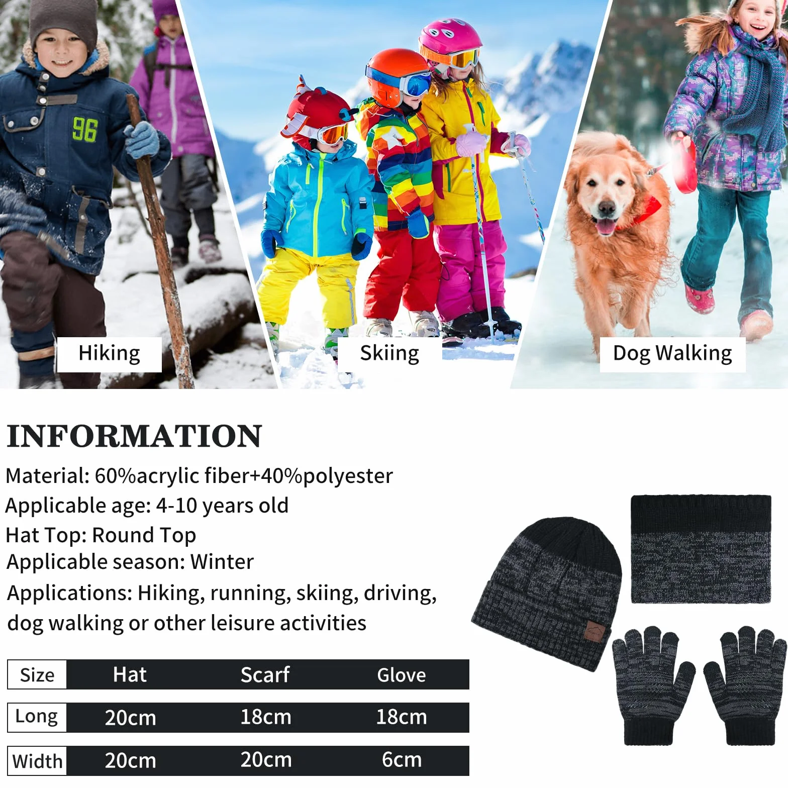 Gorro Invierno Niño Niña Braga Cuello Guantes Térmico Gorro de Punto Braga Cuello Polar Guantes de Pantalla Táctil para Niños Niñas 4 a 10 Años
