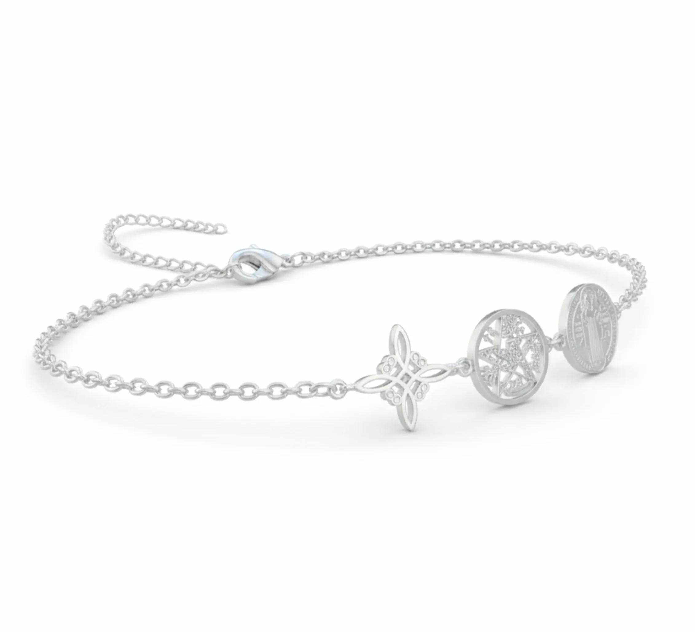 Pulsera Triple Protección Acero Inoxidable 316L 17cm Ajustable Amuleto Esotérico Dorado y Plateado