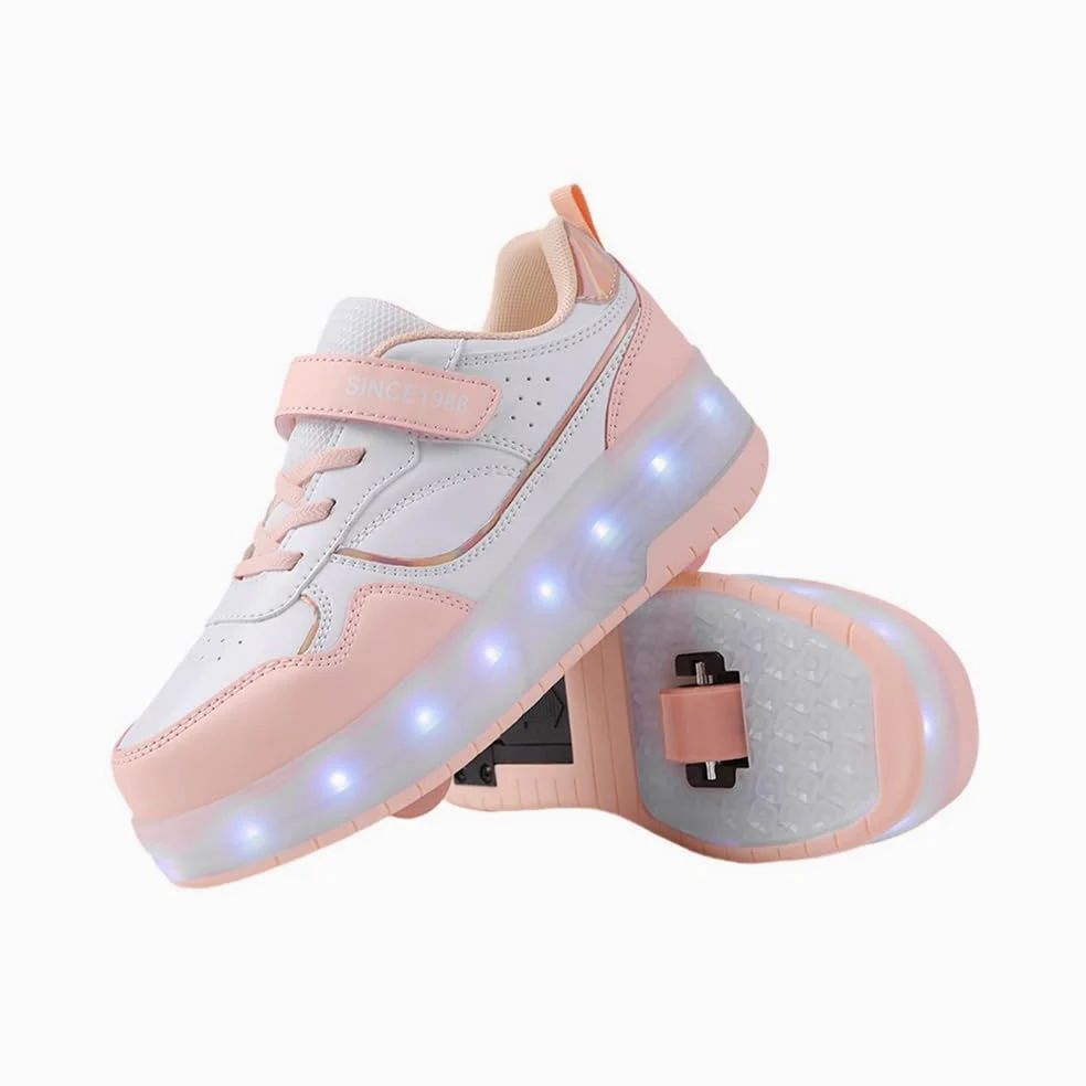 Hixingo Zapatillas con Ruedas Niño Niña, Blanco Zapatos con Dos Ruedas para Niñas 2 en 1 Zapatillas Patines Zapatillas Ruedas Niño, Zapatos Patines Calzado de Skateboarding Multifuncionales