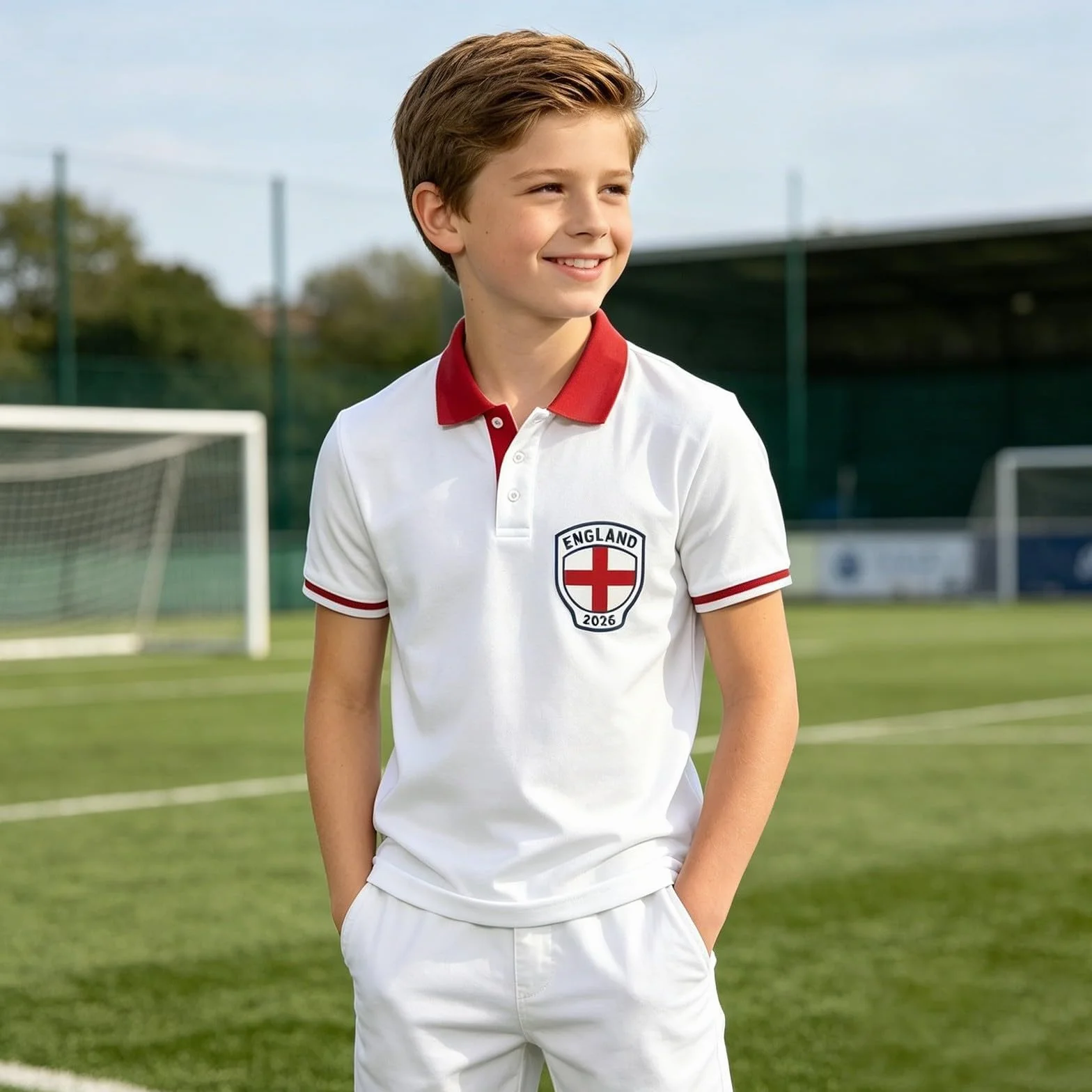 Camiseta Inglaterra fútbol niños manga corta cuello transpirable
