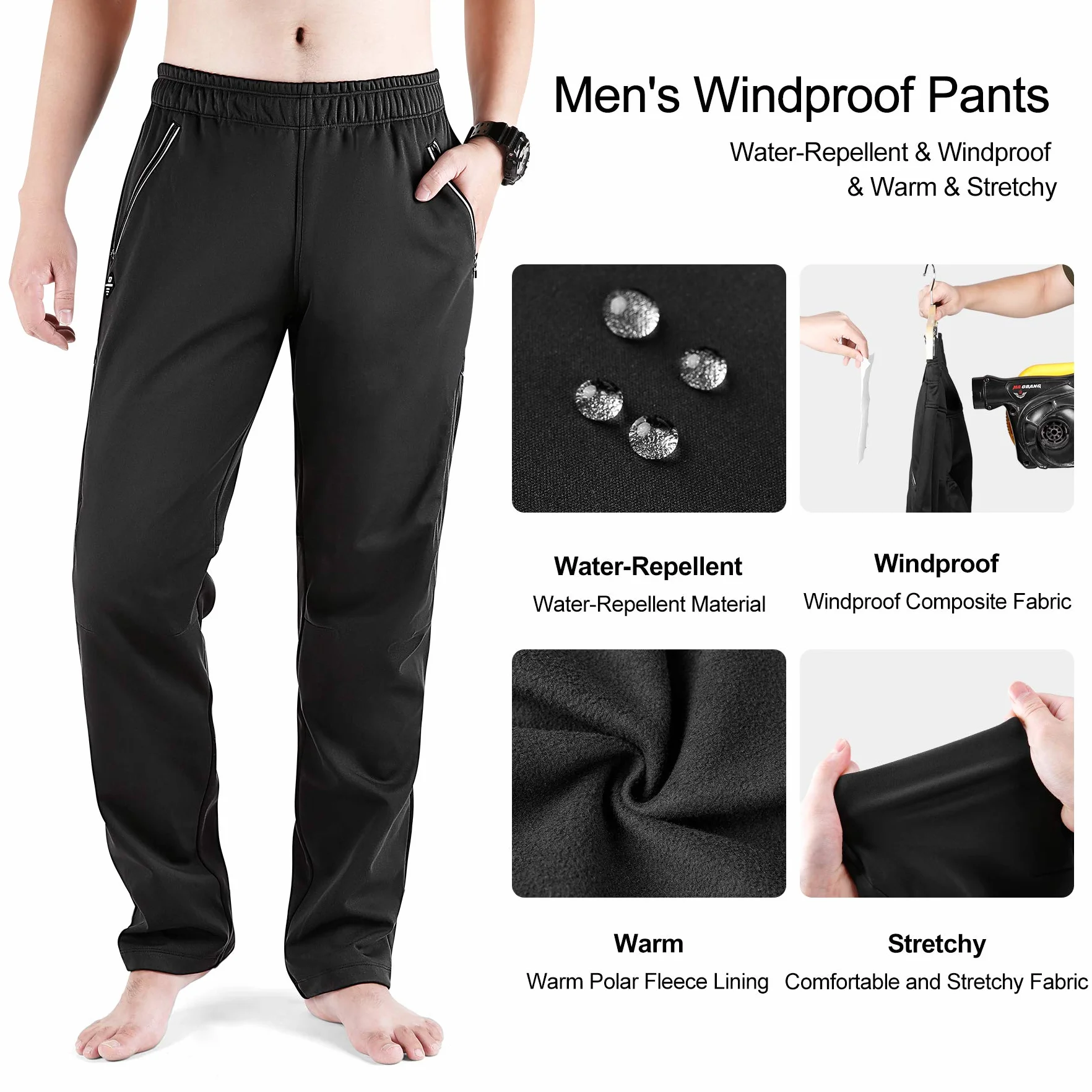 LAMEDA Pantalones Largos Hombre Invierno Cortavientos Térmicos Elásticos Forro Polar Ciclismo Repele Agua