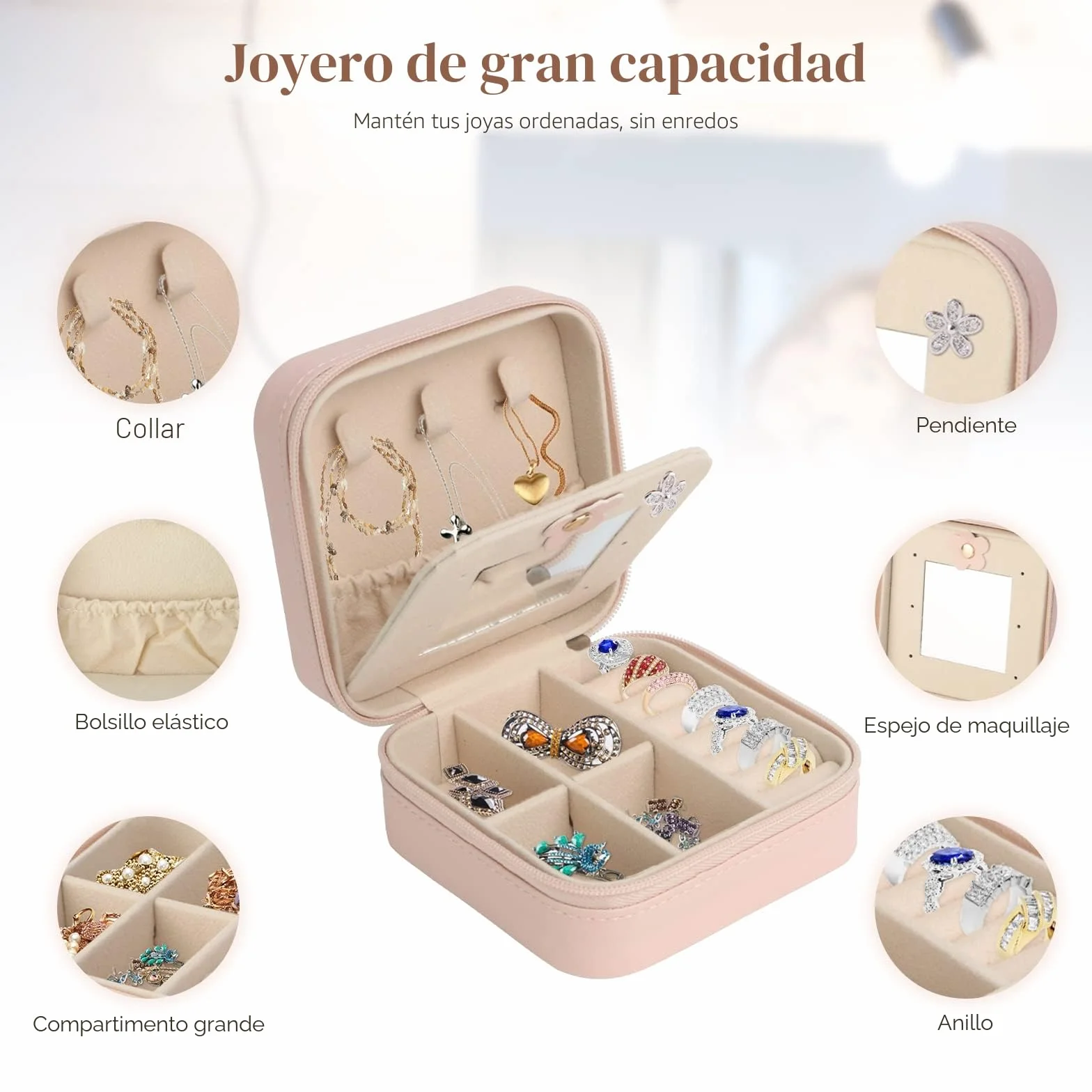 Talifoca Joyero de Viaje con Espejo, Pequeño, de Cuero PU para Pendientes, Anillos y Cadenas