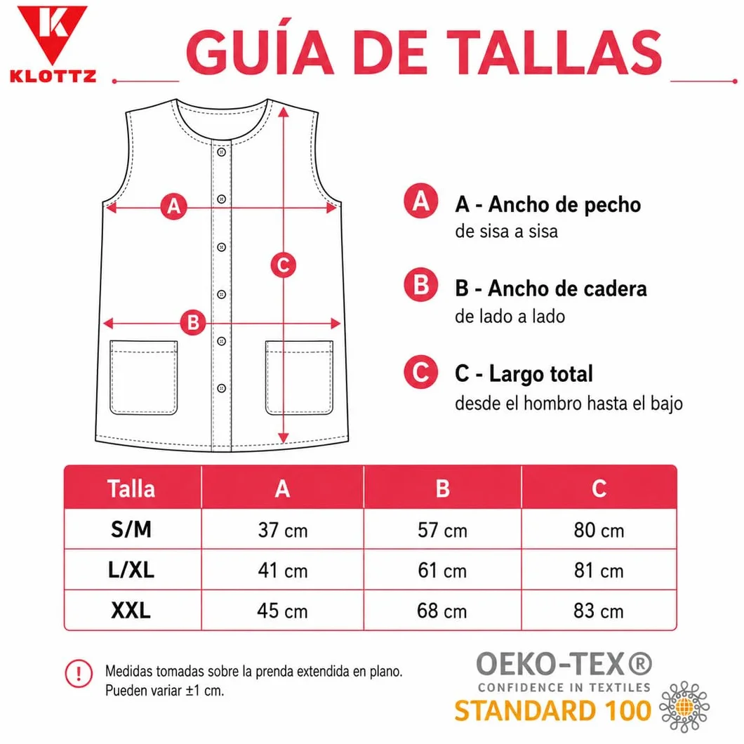 Delantal botones clásicos sin magas. Casaca multiusos. mujer