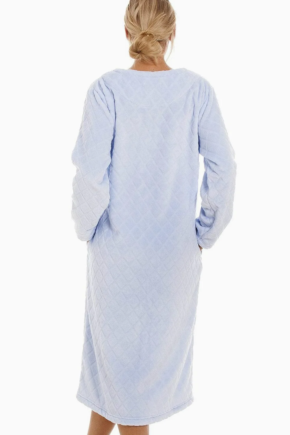Camille Bata de baño de forro polar súper suave con cremallera para mujer, longitud a la pantorrilla, con estampado de diamantes, cierre de cremallera, mangas largas y bolsillos, ligera, de lujo