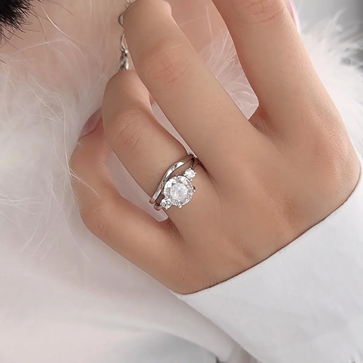 Anillos de boda de oro auténtico Moissanite, anillo de compromiso de oro blanco, 2 unidades, anillo de mujer, oro de 2 quilates, moissanite, apilable, anillo para mujer