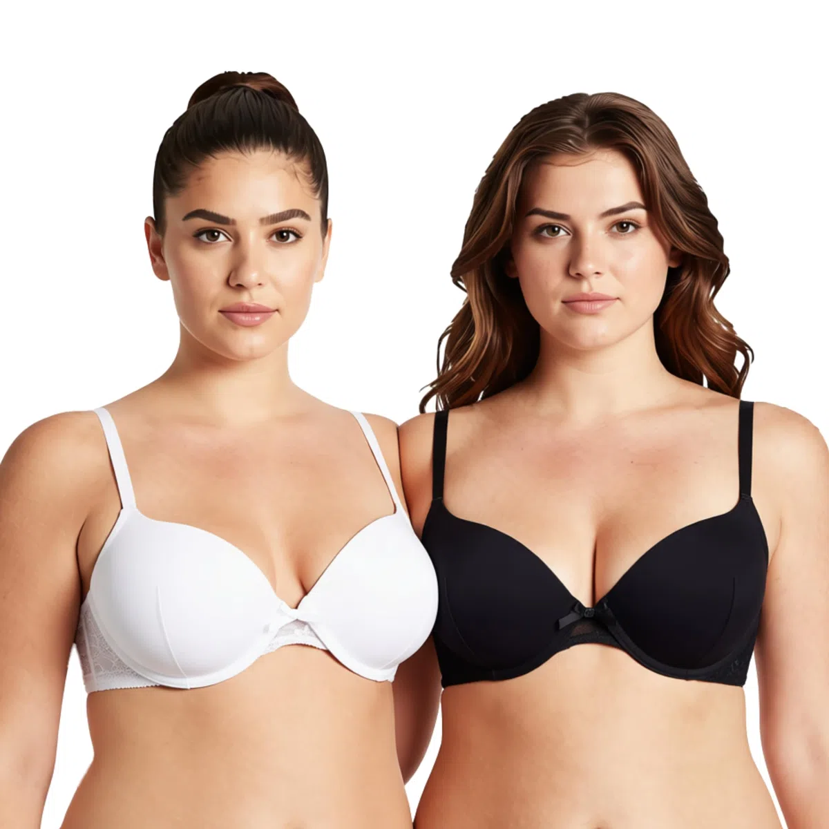 Curve Muse Brasier push up con aros para mujer, talla grande, forma perfecta, añade 1 taza, Negro, crema (2 unidades), 100B