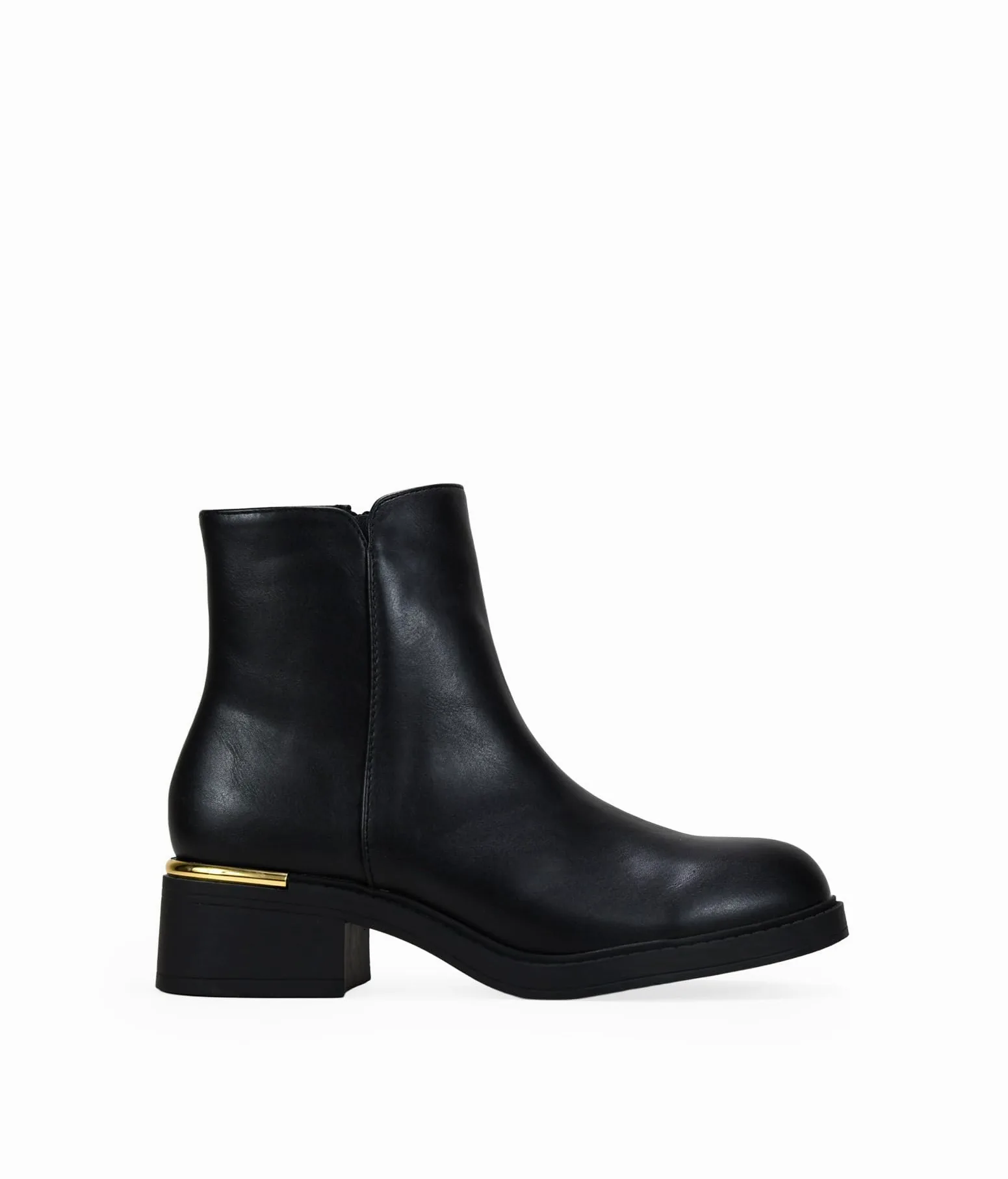 BOSANOVA Botines de caña Baja para Mujer en Piel Vegana con Suela Plana y Ligero tacón con Detalle metálico. Cierre con Cremallera Interior. Calzado para Mujer