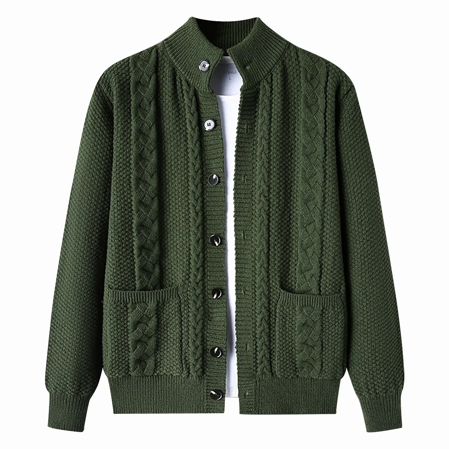 Genérico Cardigan Punto Hombre, Chaqueta Punto Hombre Manga Larga con Un Solo Botonadura con Bolsillo Abrigo Color Sólido Informal con Botones Suéter Grande para Otoño E Invierno