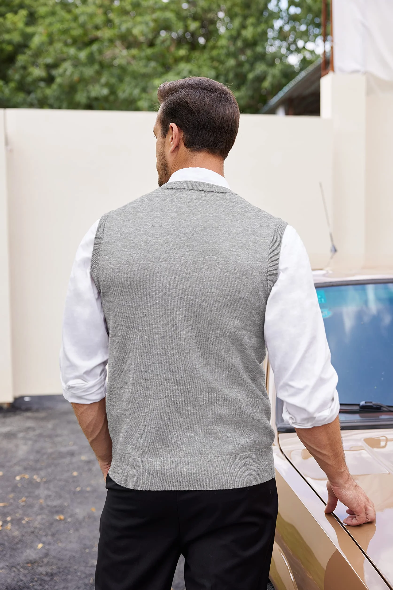 COOFANDY Jersey de punto para hombre, cuello en V, sin mangas, de invierno, corte regular, sin mangas, para hombres