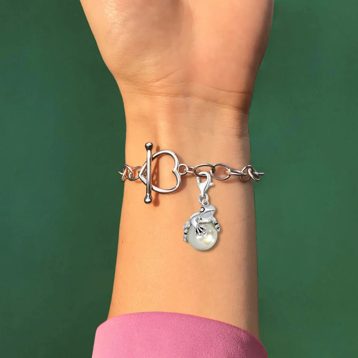 Quiges Charm con Cierre Rana en Perla Plateado Abalorios Joyería