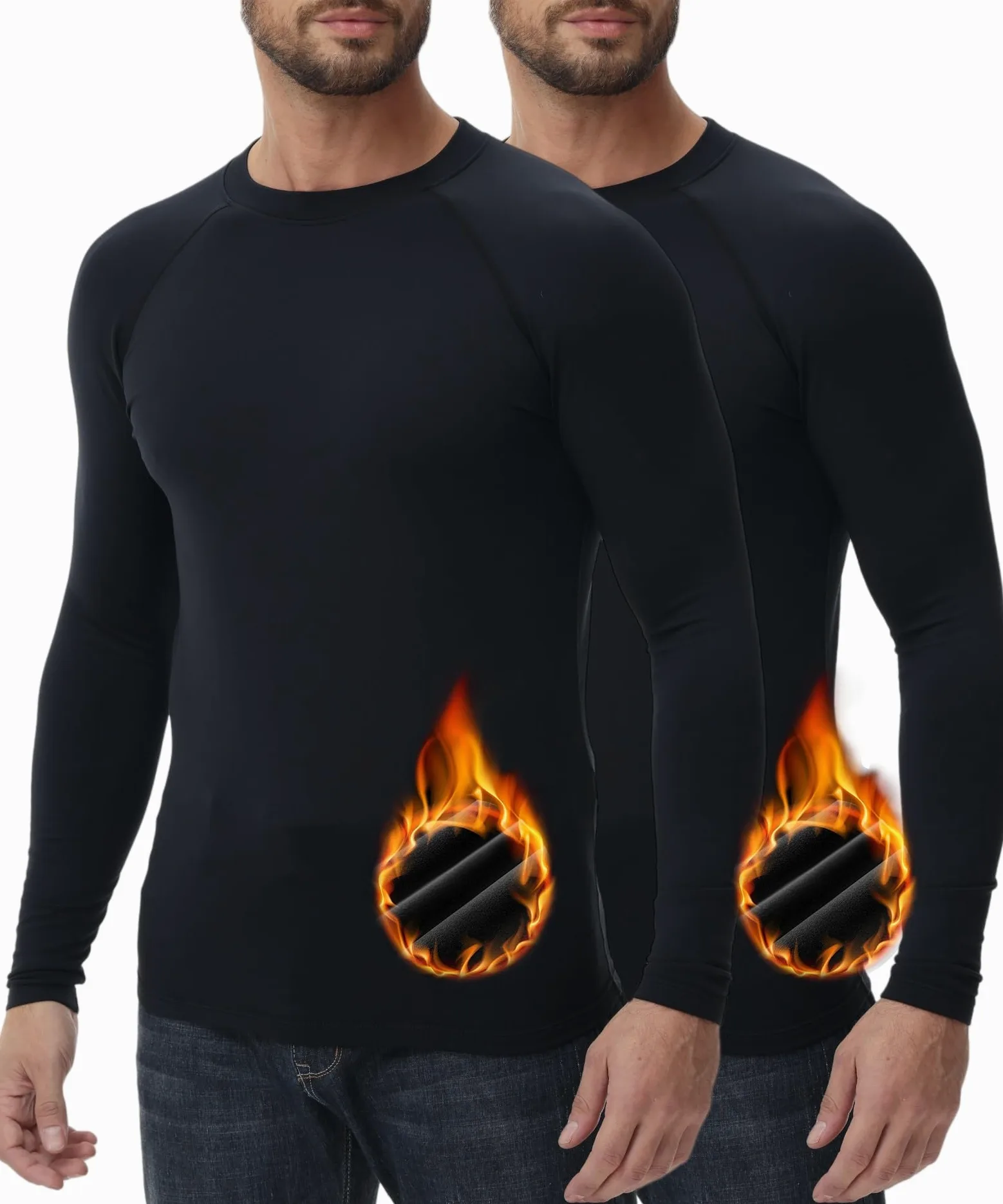 HUGE SPORTS - Camiseta térmica de invierno para hombre, primera capa, manga larga, de secado rápido, para running y ciclismo