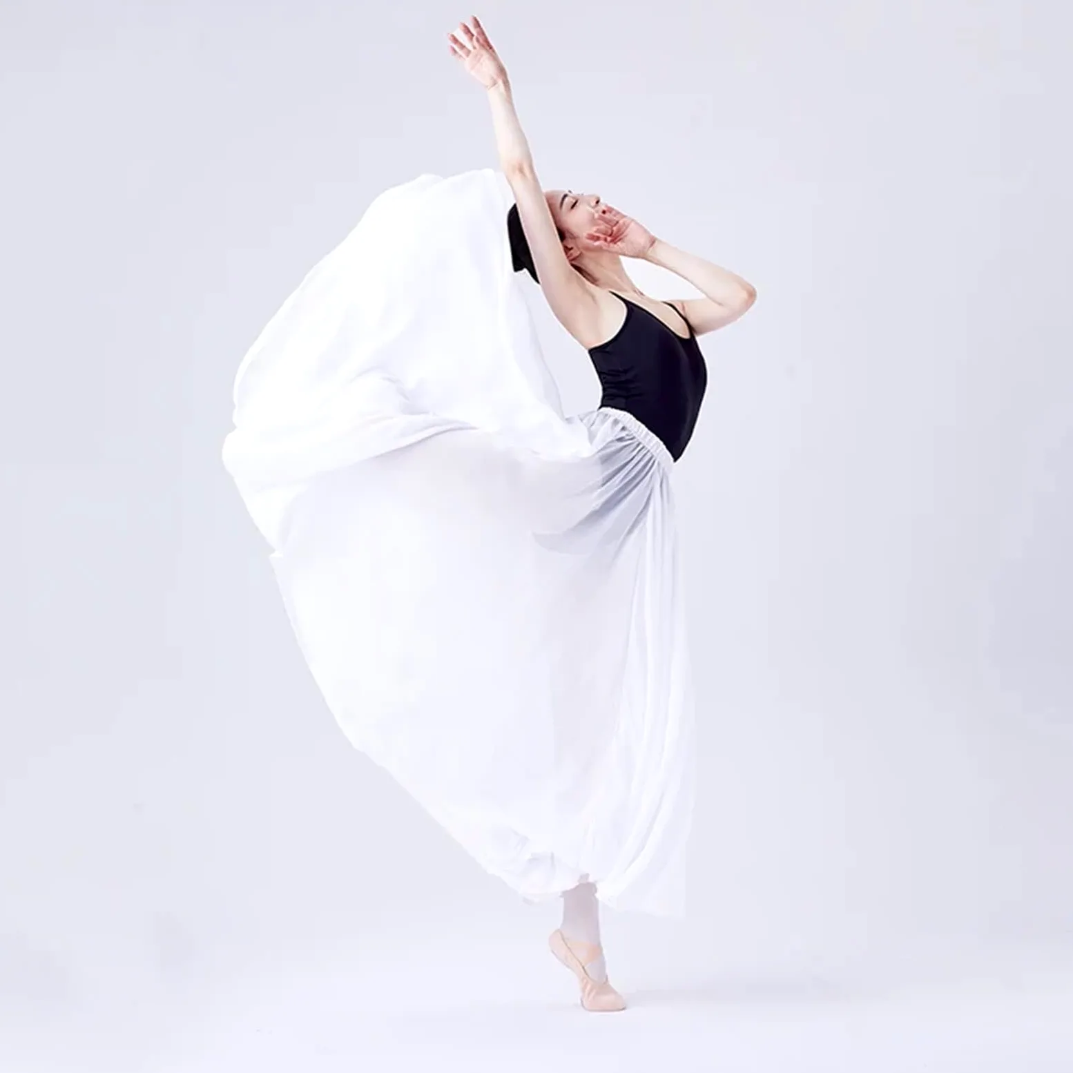 Falda Ballet Mujer Falda de Ballet Larga de Gasa for Mujer, Falda de Baile, tutú, Trajes de Baile de Ballet, Falda Larga for Adultos for Bailar(White 540 Degree,L)
