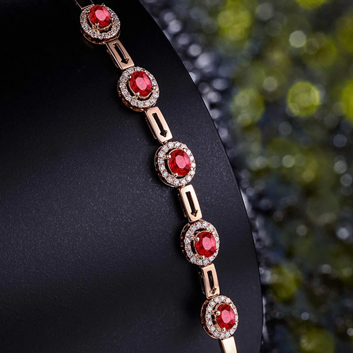 ZH1YFD Pulsera de Cadena de Oro Rosa de rubí, eslabón de Barra y halo con Cadena de Pulsera de rubí y Zafiro de 1,35 Quilates para Mujer 16,5 + 2,5 CM