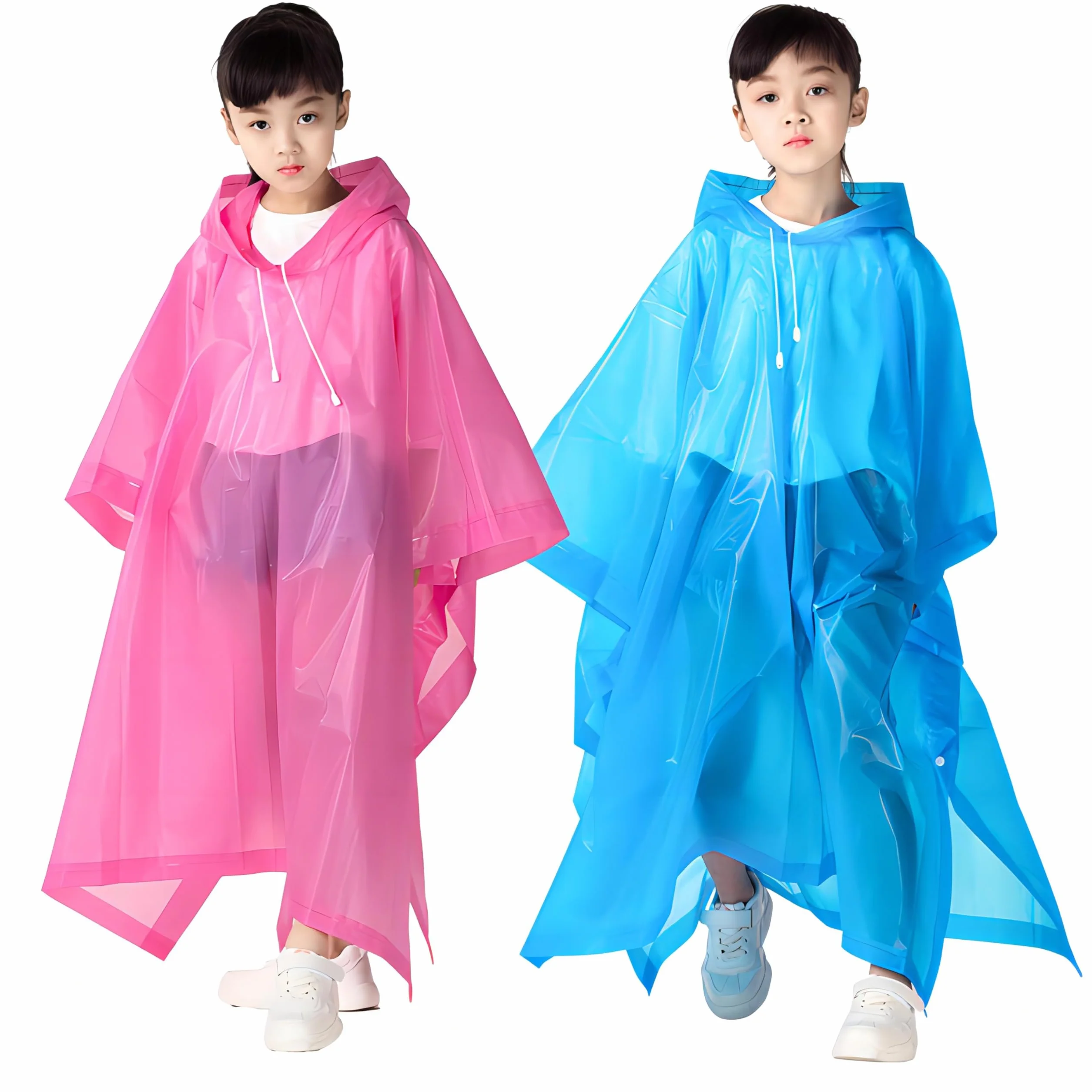 2 Pcs Poncho Niños, EVA Chubasquero Impermeables para Hombres/Mujeres, Capa de Lluvia con Capucha Chubasquero Niñas, Chaquetas de Lluvia Infantiles Reutilizable para Aire Libre