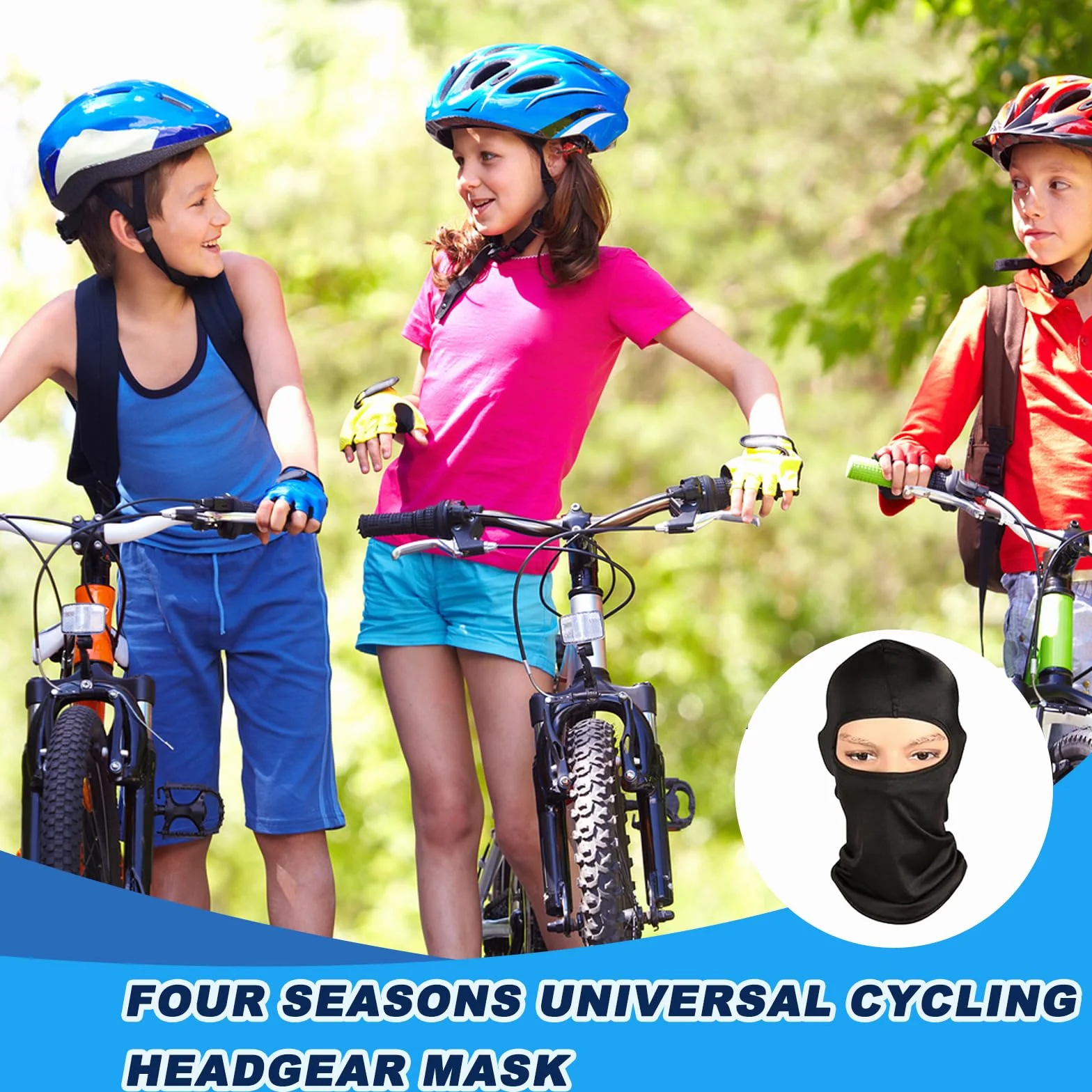 Máscara de Pasamontañas para Niños, Balaclava Protector, Bufanda de Verano Anti Viento Transpirable Protector UV, Talla Única (Negro)