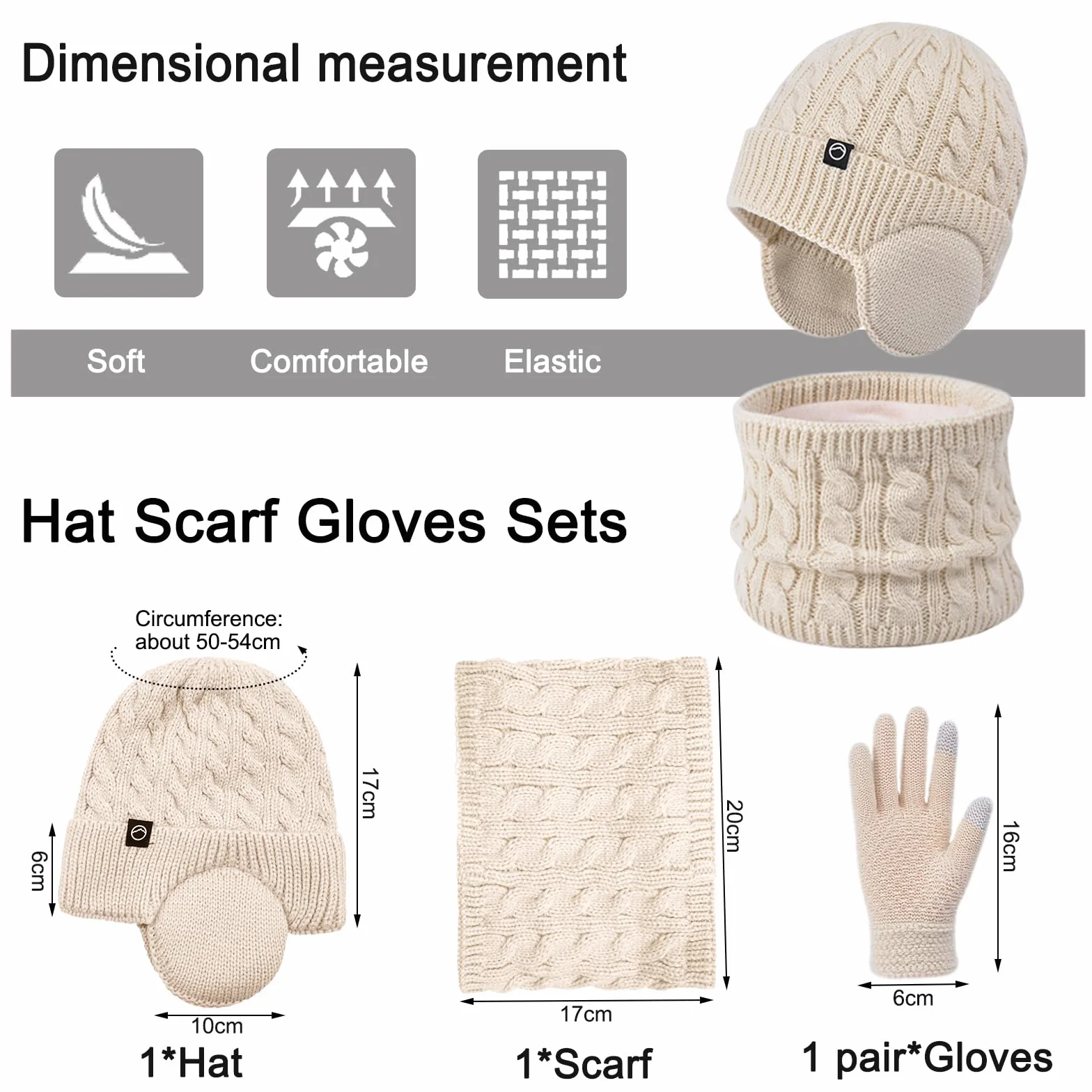 Niños Conjunto Gorro de Punto Bufanda Guantes Set 3 en 1, Invierno Cálidos Beanie con Orejeras Caliente Bufanda Pantalla Táctil Guantes para Niños Niñas 4-10 Años