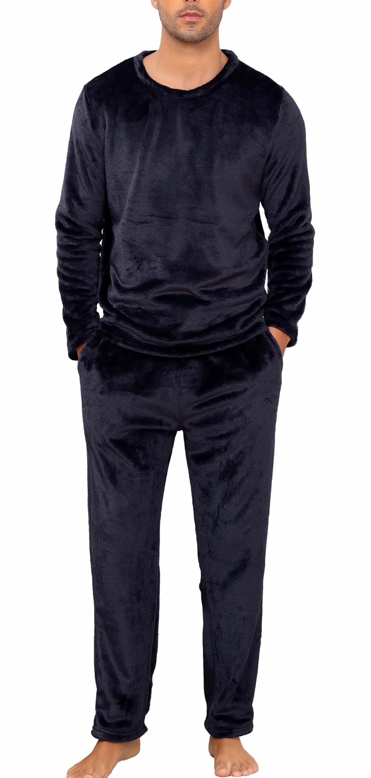 Lovasy Pijama Hombre Invierno Manga Larga Polar Pijamas para Hombre de Franela Cálido Largo
