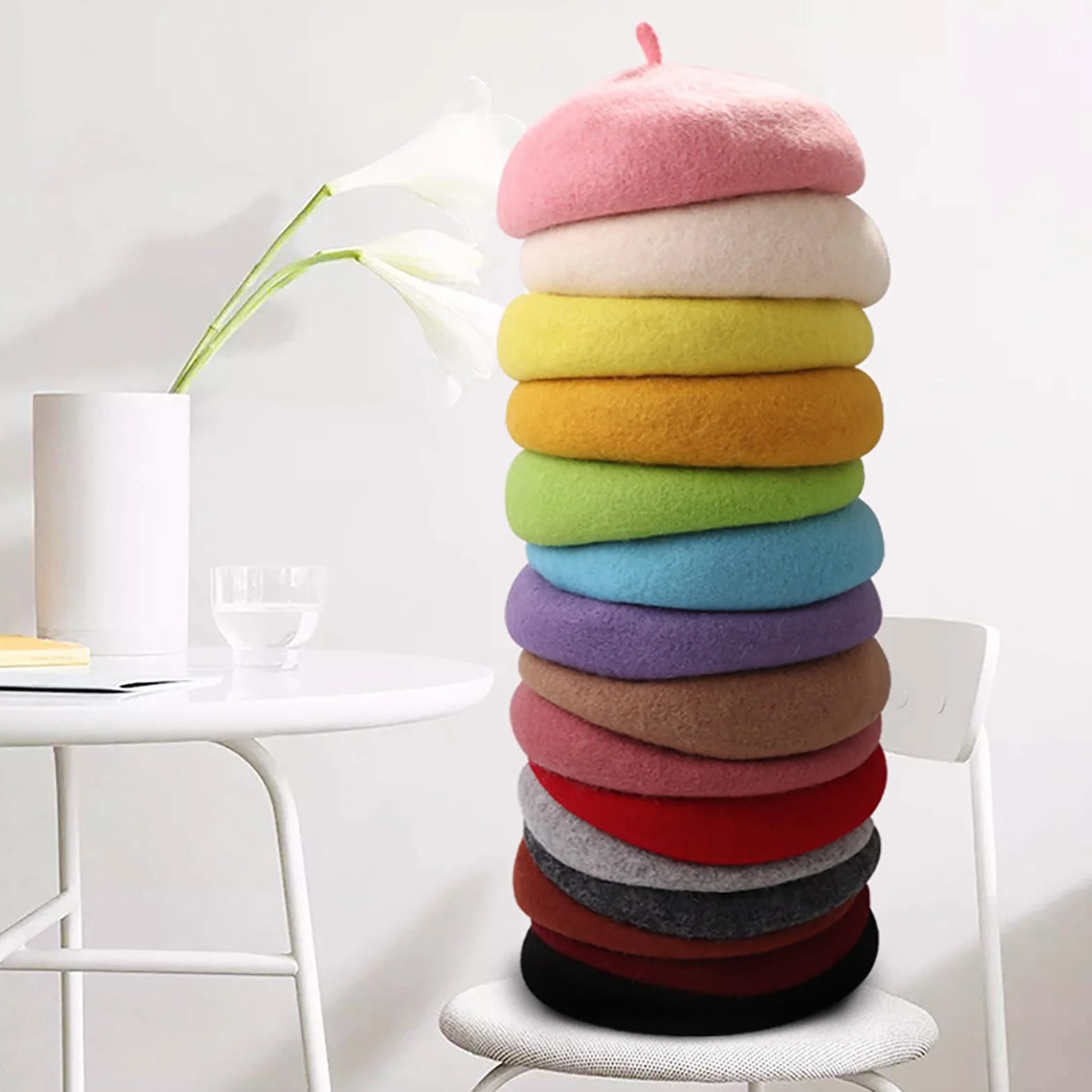 Winmany Niñas Boina Sombrero Color Sólido Francés Beret Otoño Invierno Lana Artista