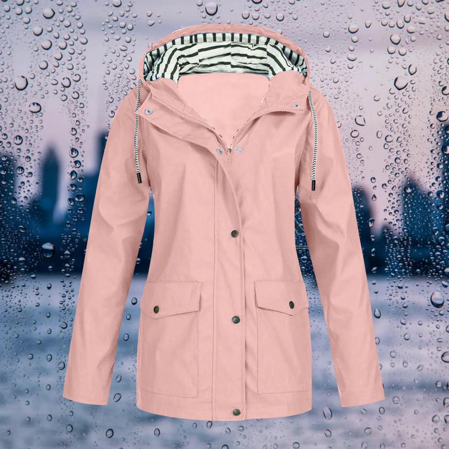 Genérico Chaqueta De Mujer-Chaqueta Impermeable Para Mujer Con Capucha Ligera De Manga Larga Cortavientos Con Cremallera CordóN Y Bolsillos