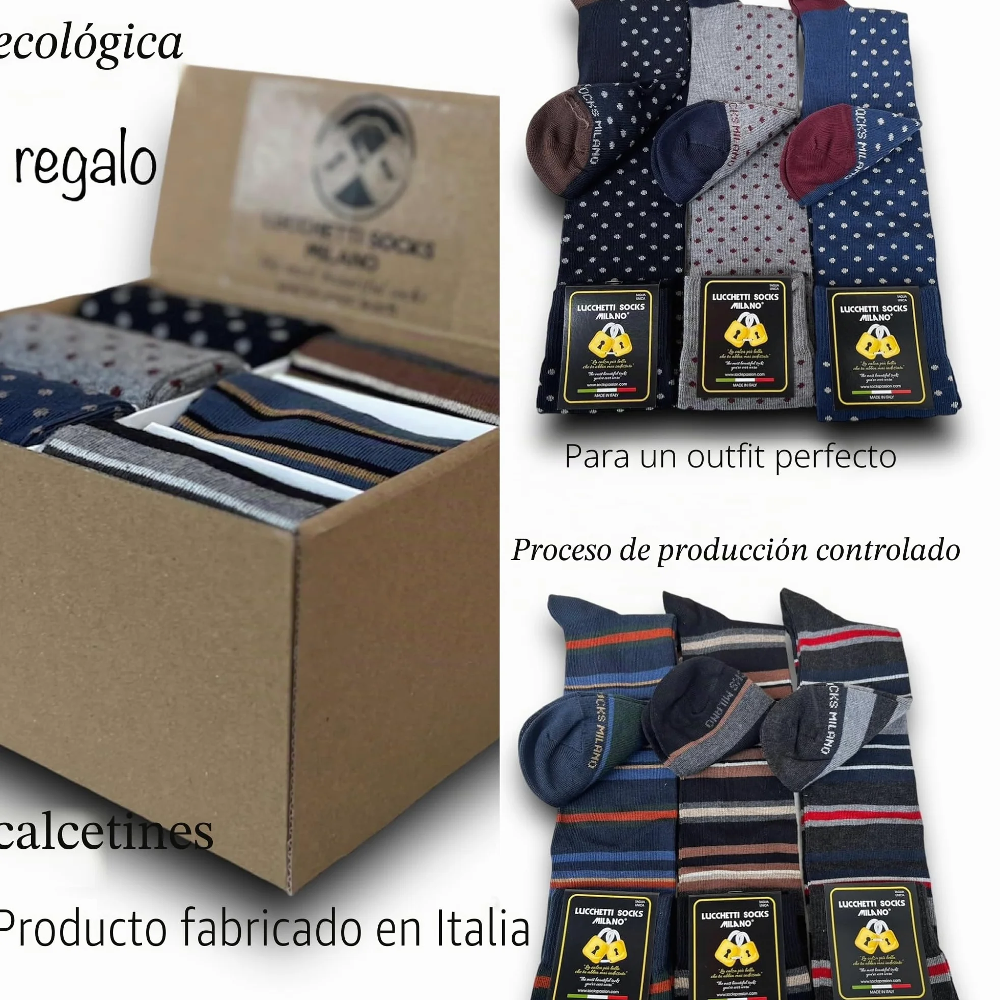 Lucchetti Socks Milano Set de 6 pares de calcetines largos de algodón cálidos para hombre de colores de tendencia estampados de lunares de moda Made in Italy
