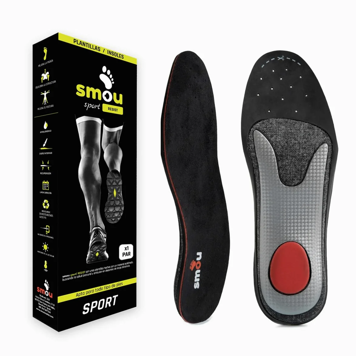 SMOU SPORT RESIST Plantillas gel Mujer y Hombre | Soporte del Arco | Absorción de impactos | Alivio Metatarsal y Talón | Amortiguación | Para Zapatillas Deportivas (37-38 EU)