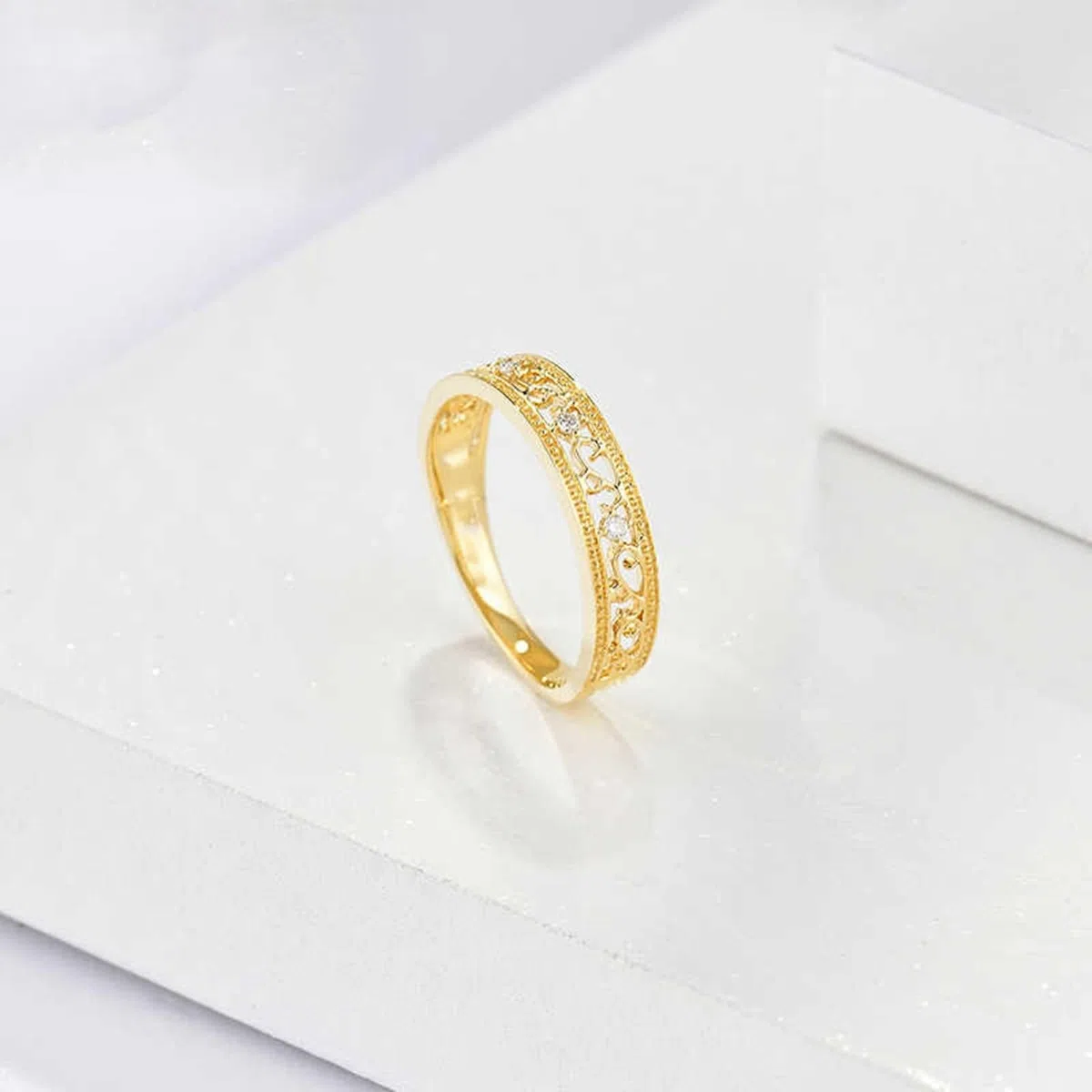 Anillo de boda para mujer, oro auténtico, con diamante de 0,03 quilates, 4,3 mm, anillo de boda para mujer