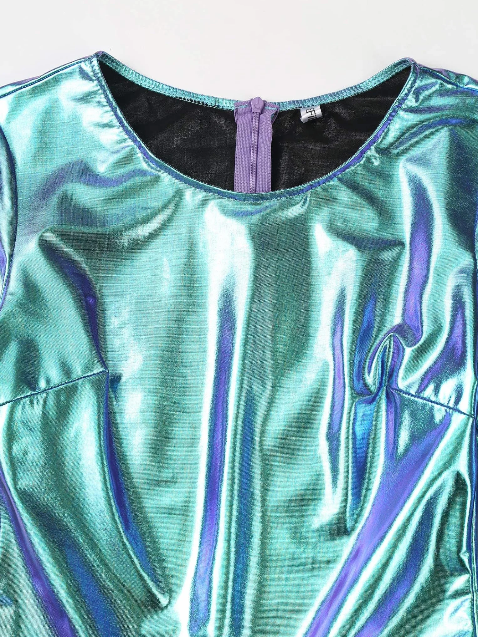 Mono de Gimnasia Rítmica para Mujer Brillante Metálico Largo Cuello Redondo Jumpsuit Traje Cuerpo Entero