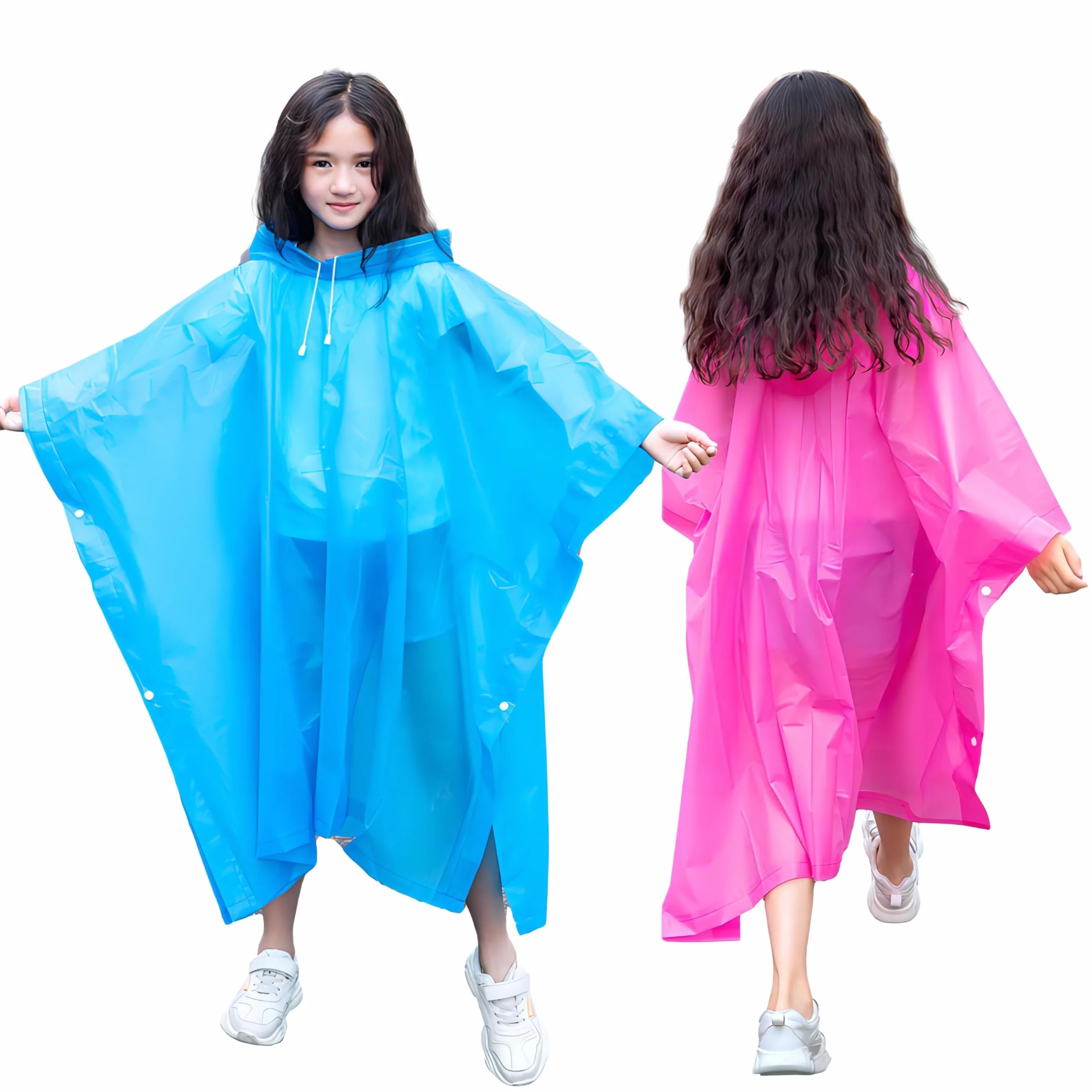 2 Pcs Poncho Niños, EVA Chubasquero Impermeables para Hombres/Mujeres, Capa de Lluvia con Capucha Chubasquero Niñas, Chaquetas de Lluvia Infantiles Reutilizable para Aire Libre