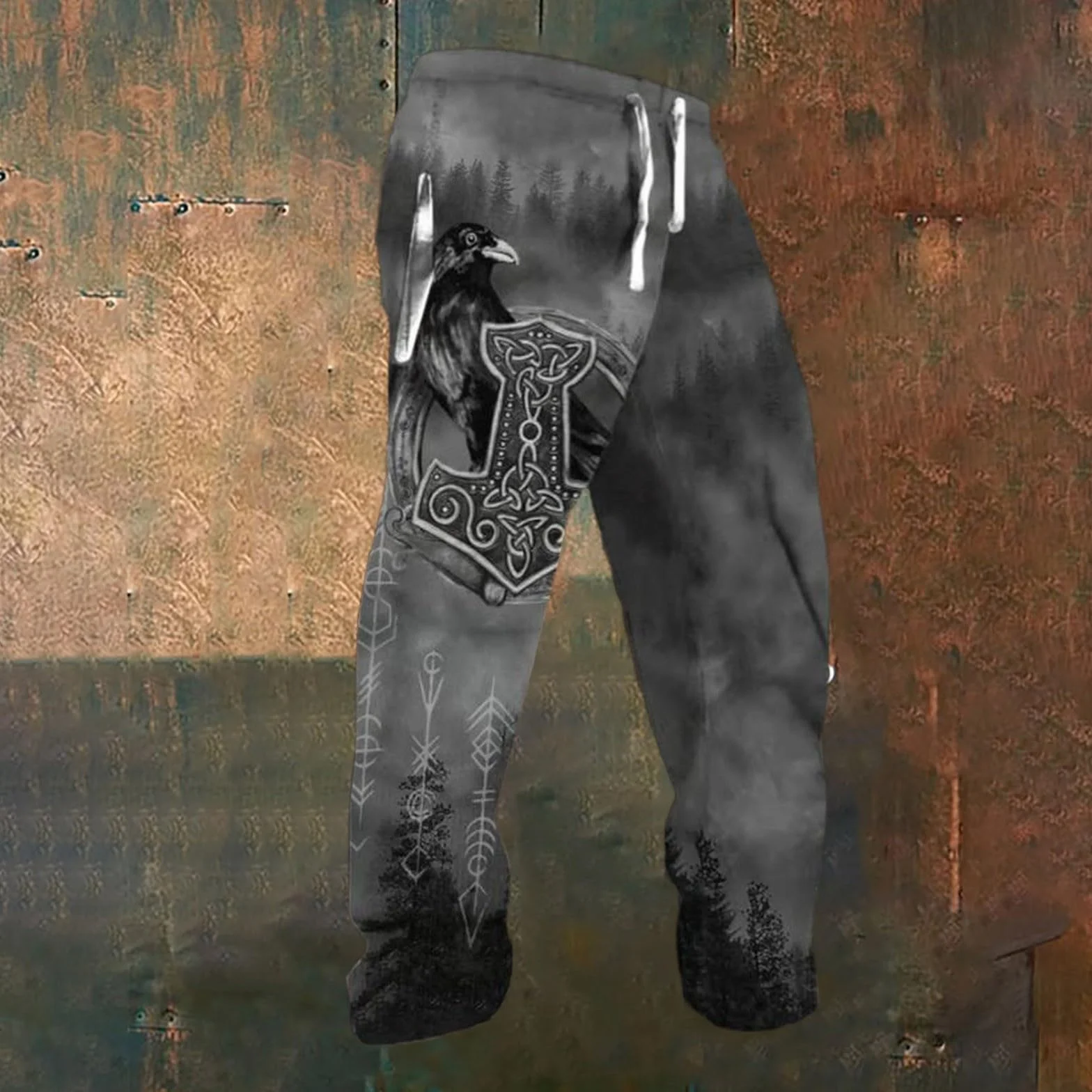 Pantalones vikingos medievales para hombre impresos en 3D Hip Hop Streetwear Vintage Casual con cordón