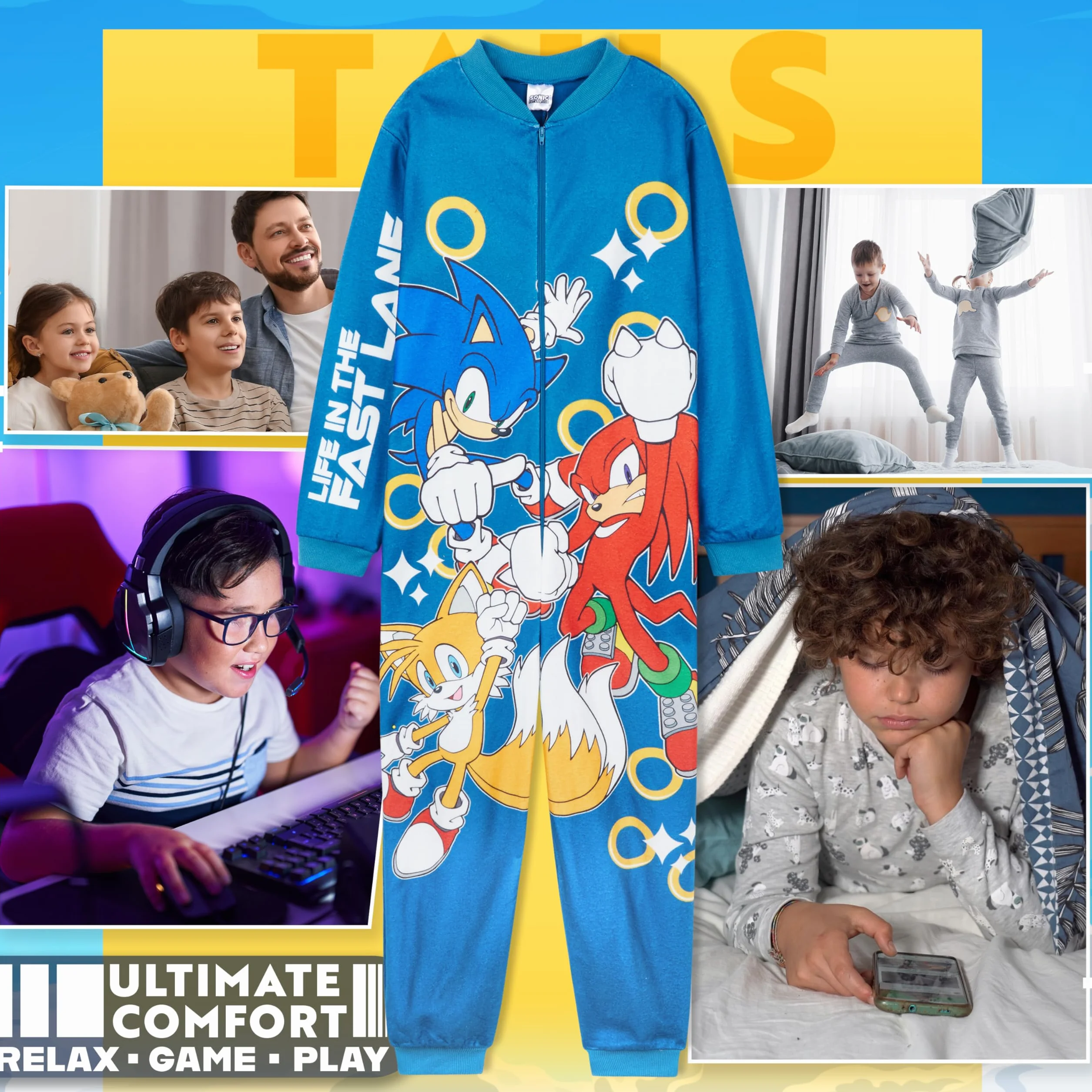 Sonic The Hedgehog Pijama Entero Niño con Capucha, Polar Ropa de Dormir