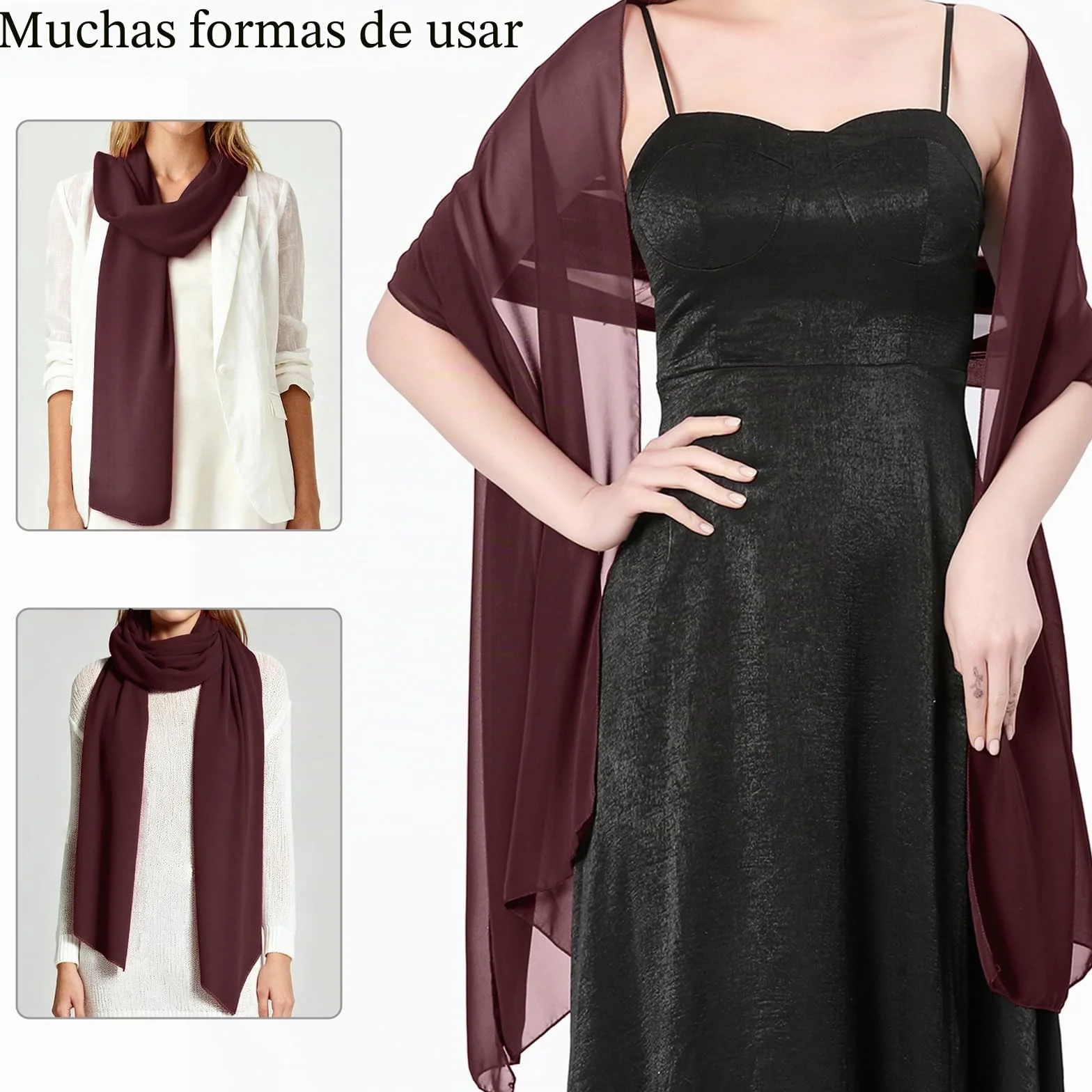 Chal Seda Chiffon Mujer Bufanda Pañuelo Moda Boda Fiesta