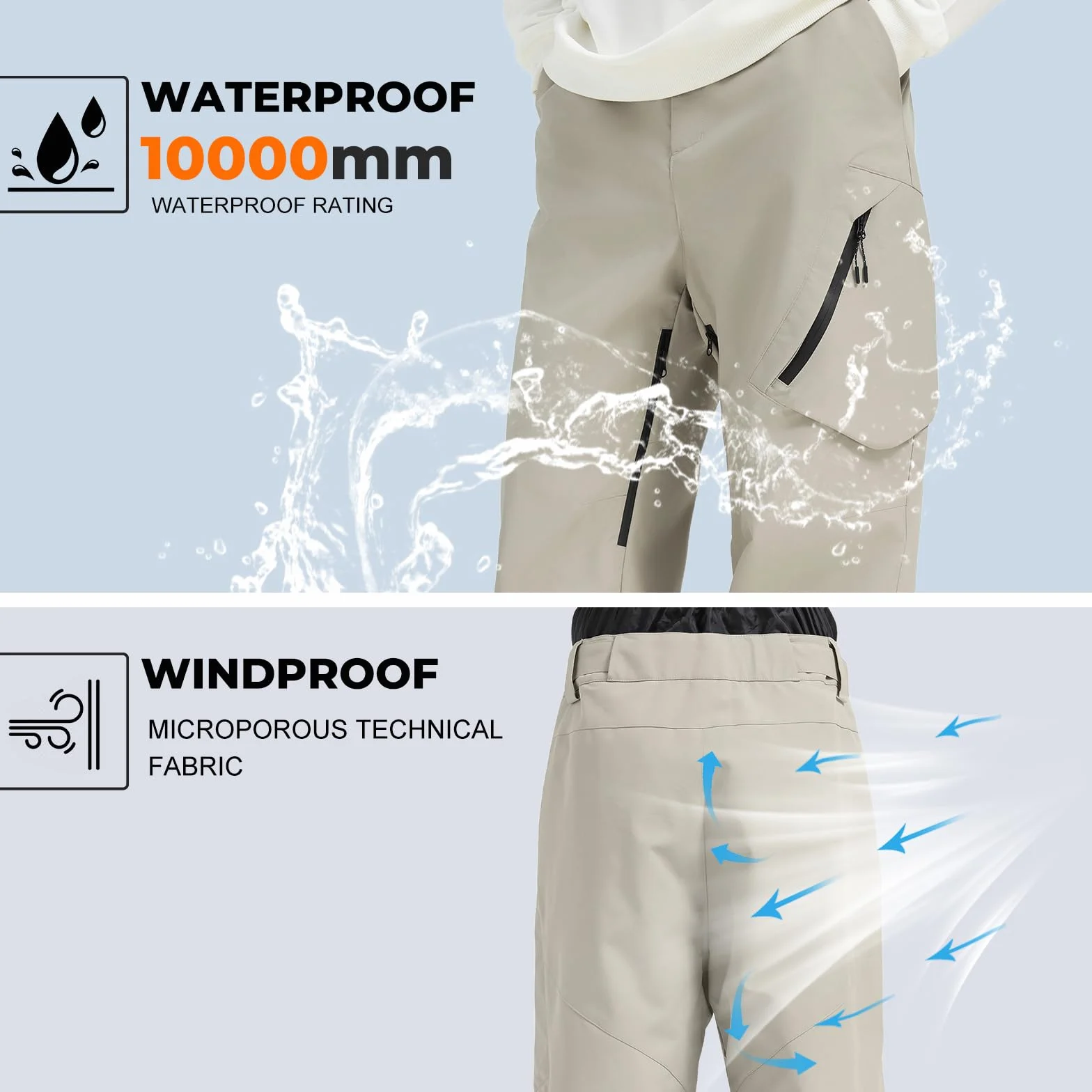 Pantalones de nieve para hombre HOUZONIY impermeables con tirantes esquí invierno