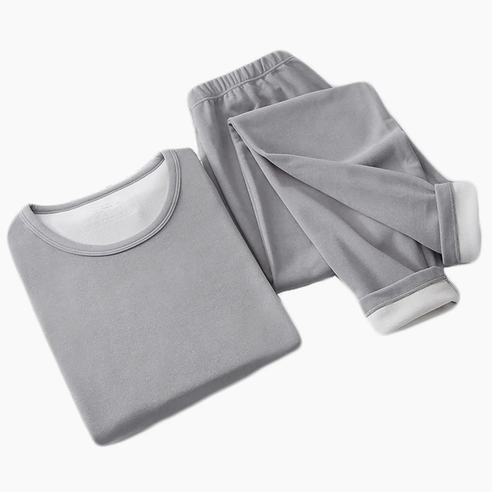 Ropa Interior Térmica Interior para Hombre, Algodón Conjunto Térmico Gris Claro, Cuello Redondo Funcional Camiseta Termica y Pantalon Múltiples Tamaños