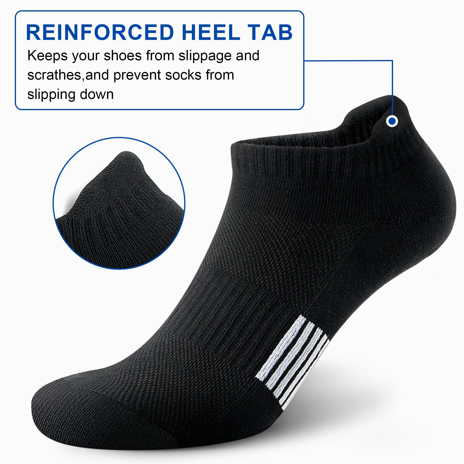Amutost Calcetines tobilleros para mujer, atléticos, cómodos, acolchados, 3/5/6 pares, 6 pares negro, blanco y gris, 8-10