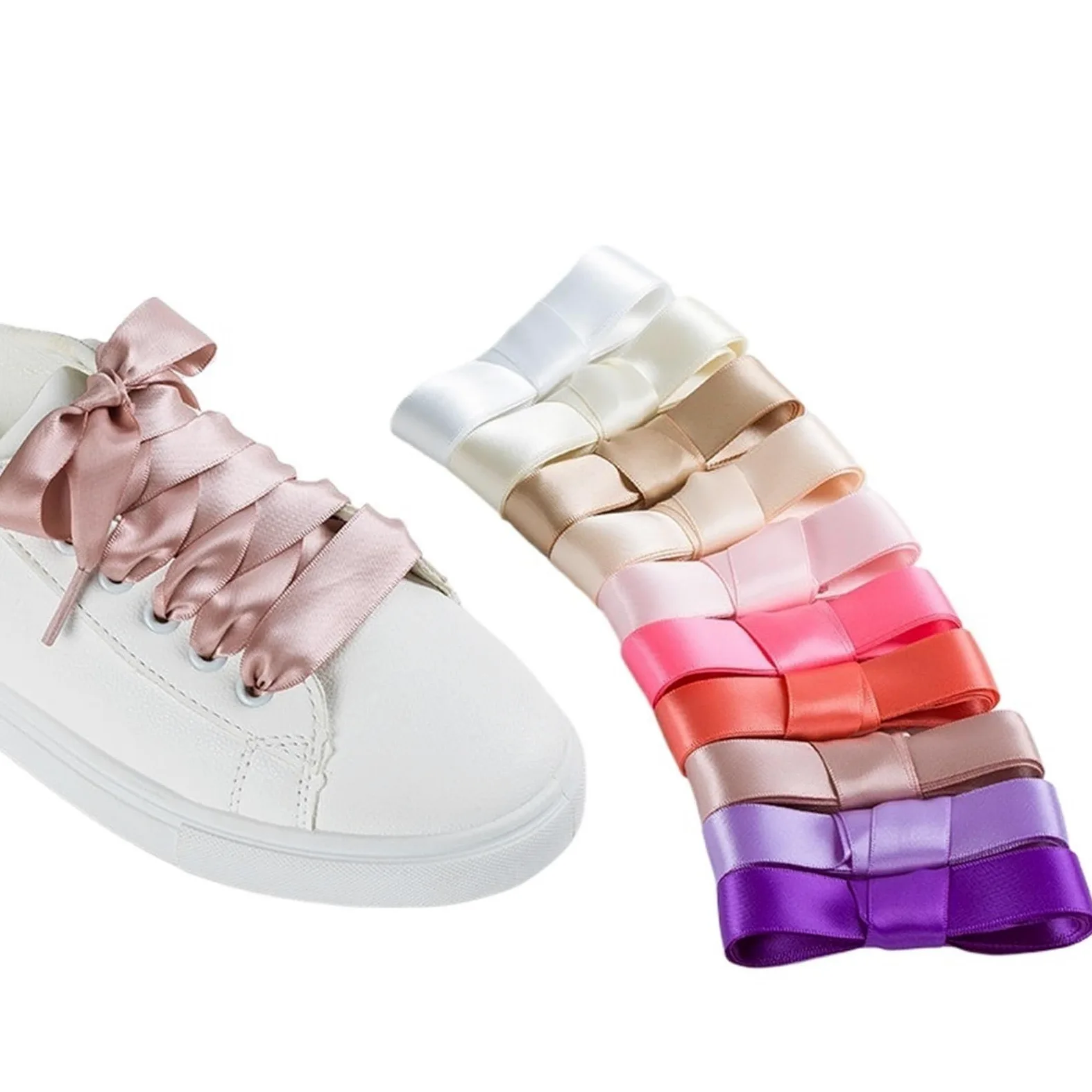 10 pares de cordones satén seda 2 cm ancho, planos, for botas y zapatillas deporte mujer Para Zapatos Casuales