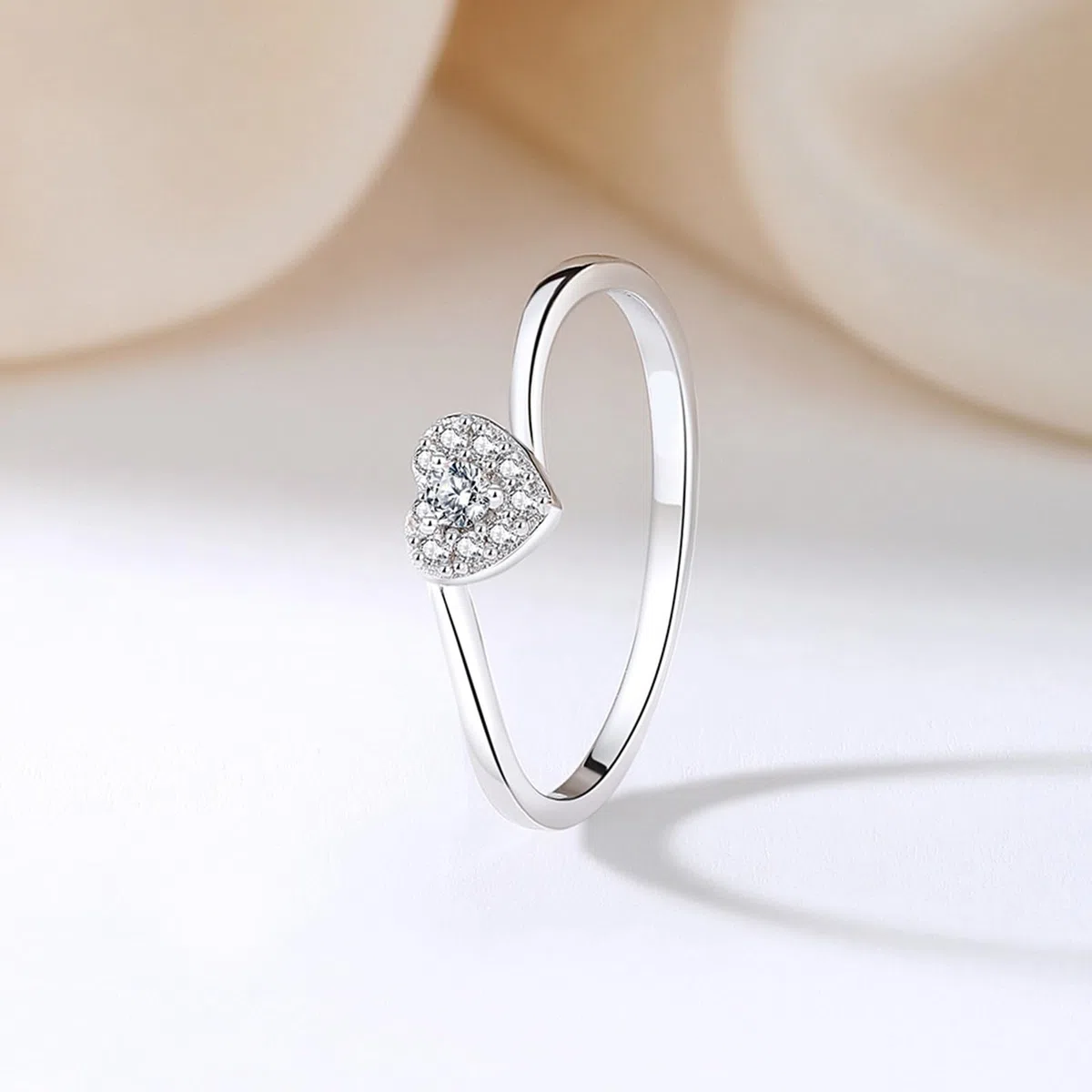 Anillo para mujer de oro con diamantes, anillos de boda, oro blanco, corazón, anillo de compromiso, anillo de aniversario