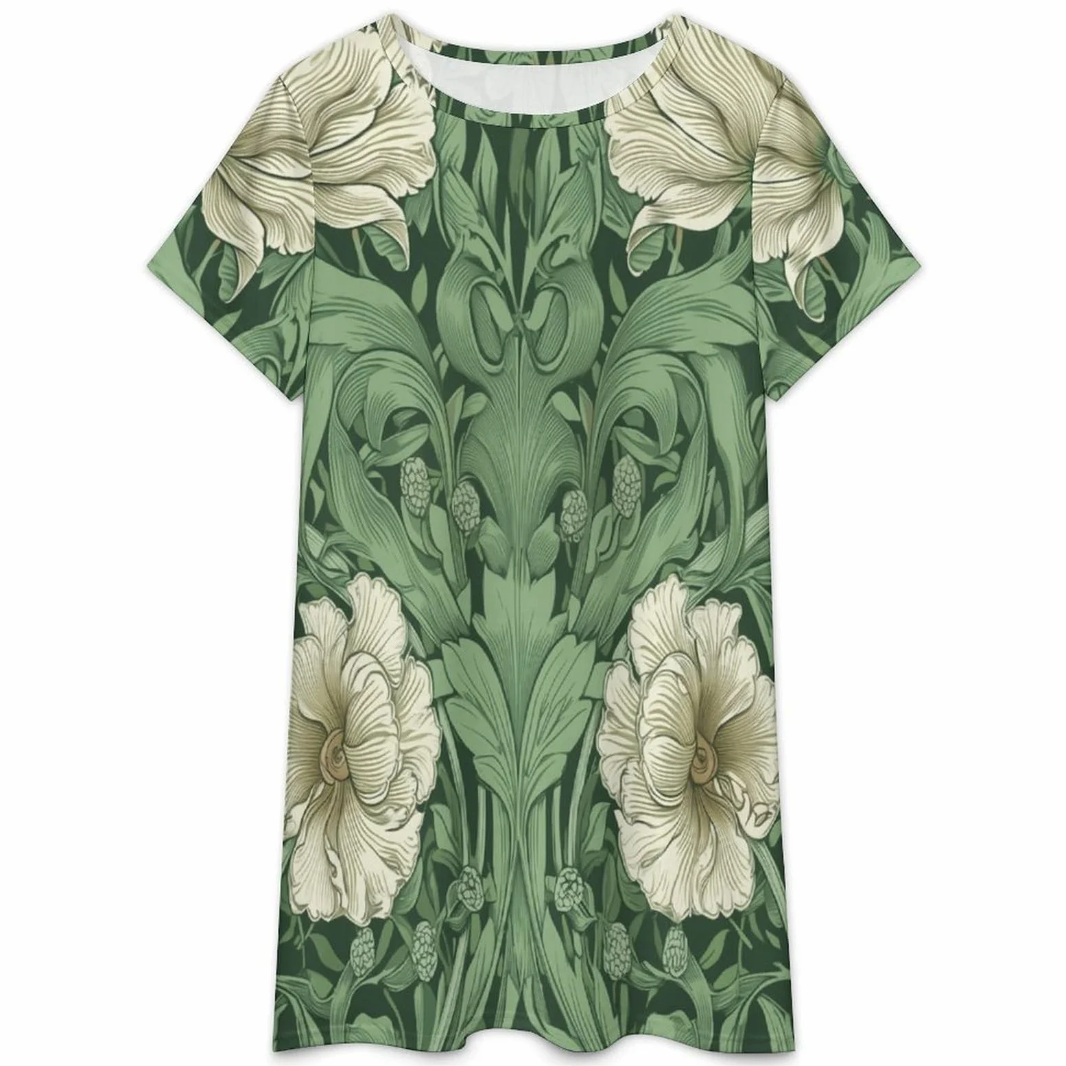 Pijamas De Verano para Mujer - Flores Y Hojas Camisón Holgado De Manga Corta De Verano Talla Grande Estilo Vintage Ropa De Dormir Y Estar En Casa.