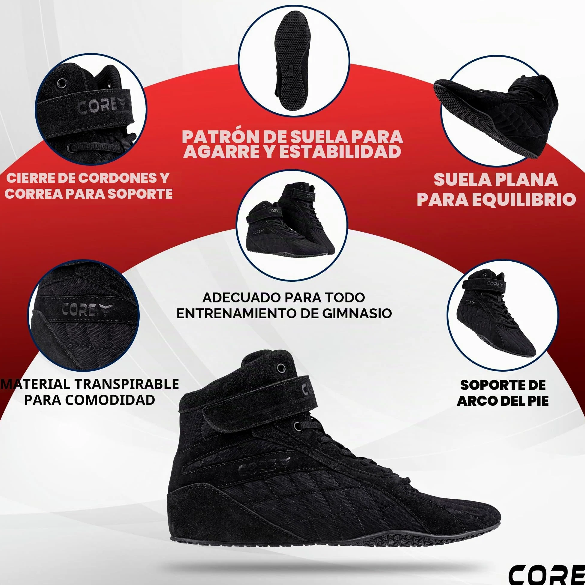 Nordcore Zapatillas de Culturismo - Zapatillas de Halterofilia para Sentadillas, Levantamiento de Potencia, Peso Muerto y Entrenamiento en el Gimnasio - para Hombres y Mujeres - con Suela Plana