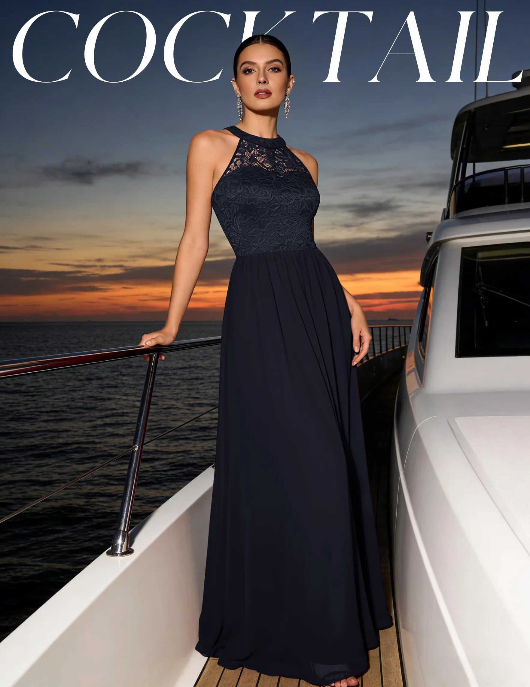 Wedtrend Vestido Largo de Dama de Honor Vestido Boda Fiesta Encaje y Gasa Elegante
